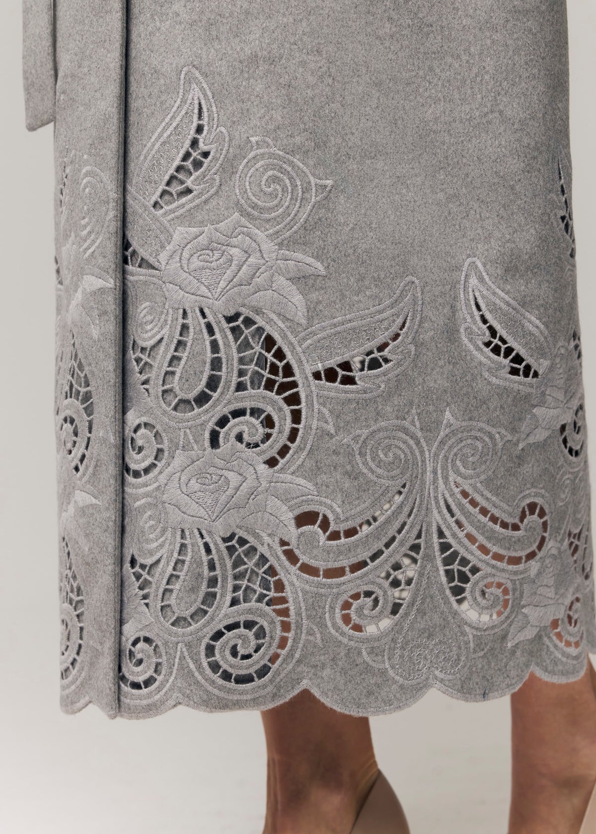 Rose Eclipse Grey Wool & Cashmere Eyelet Coat