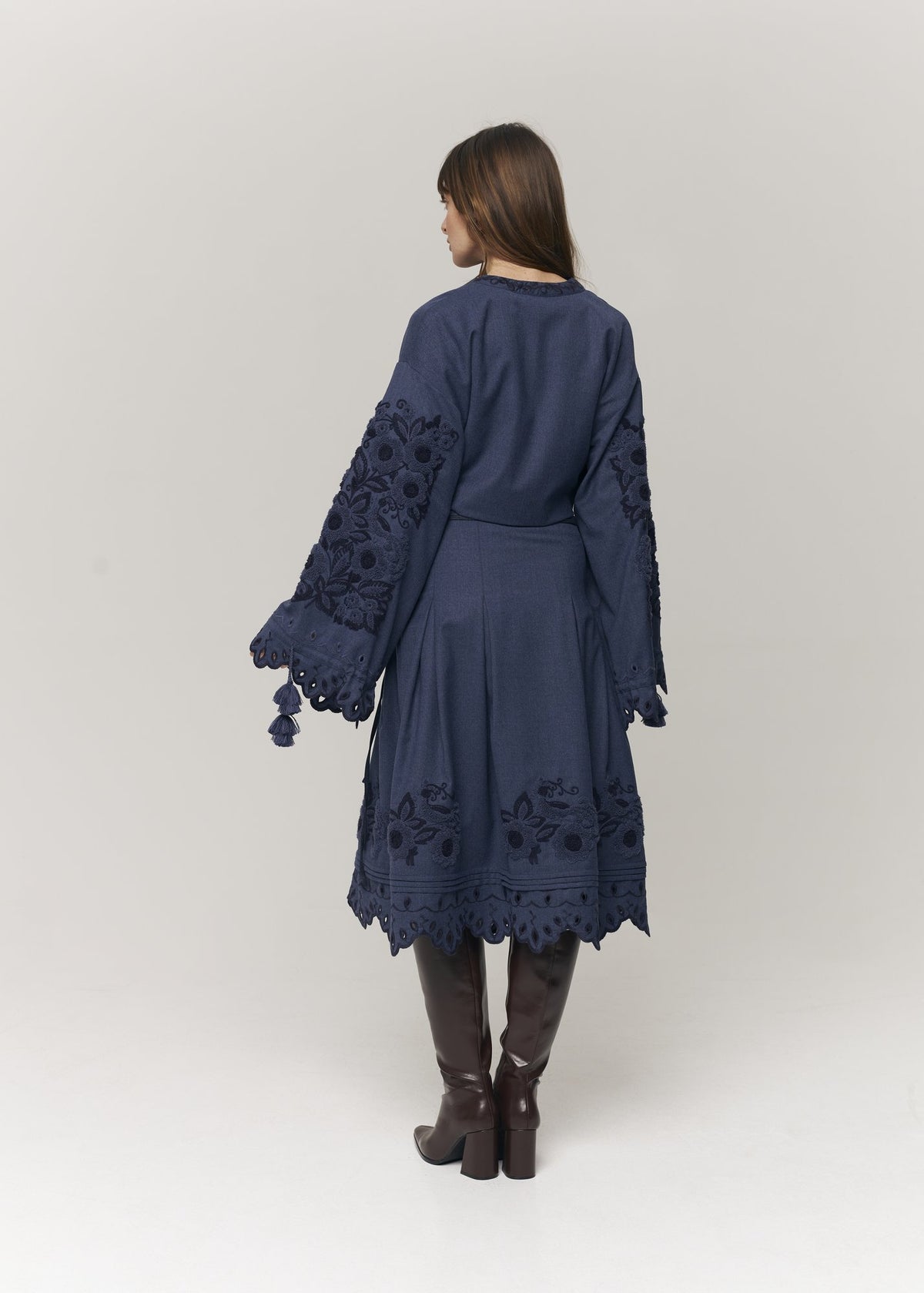 Midnight Mirage Embroidered Wool Midi Skirt