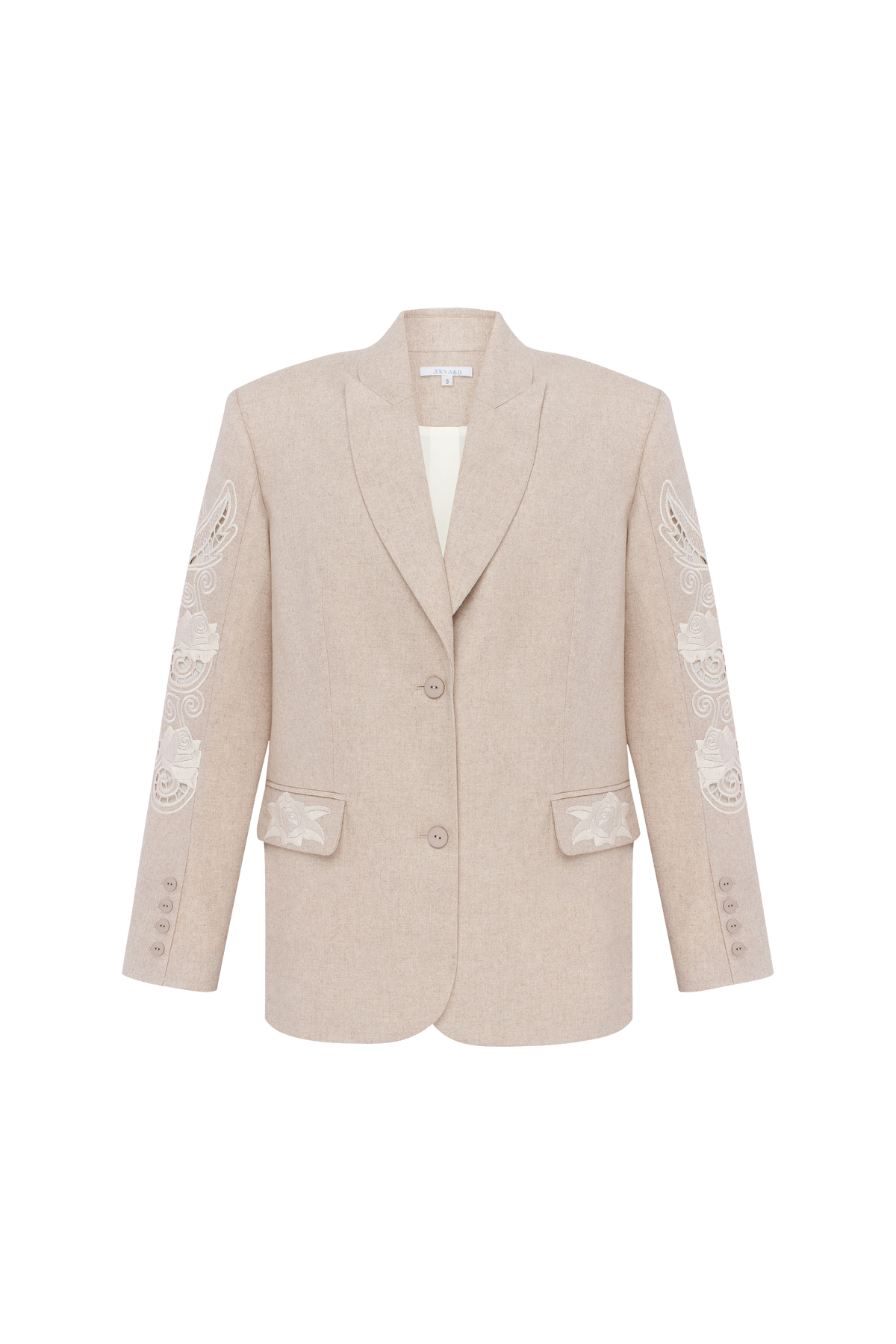 ROSE ATELIER ivory embroidered wool blazer by ANNABO