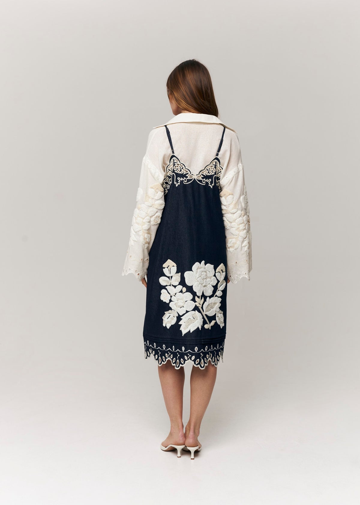Amber Rose Embroidered Denim Midi Sundress