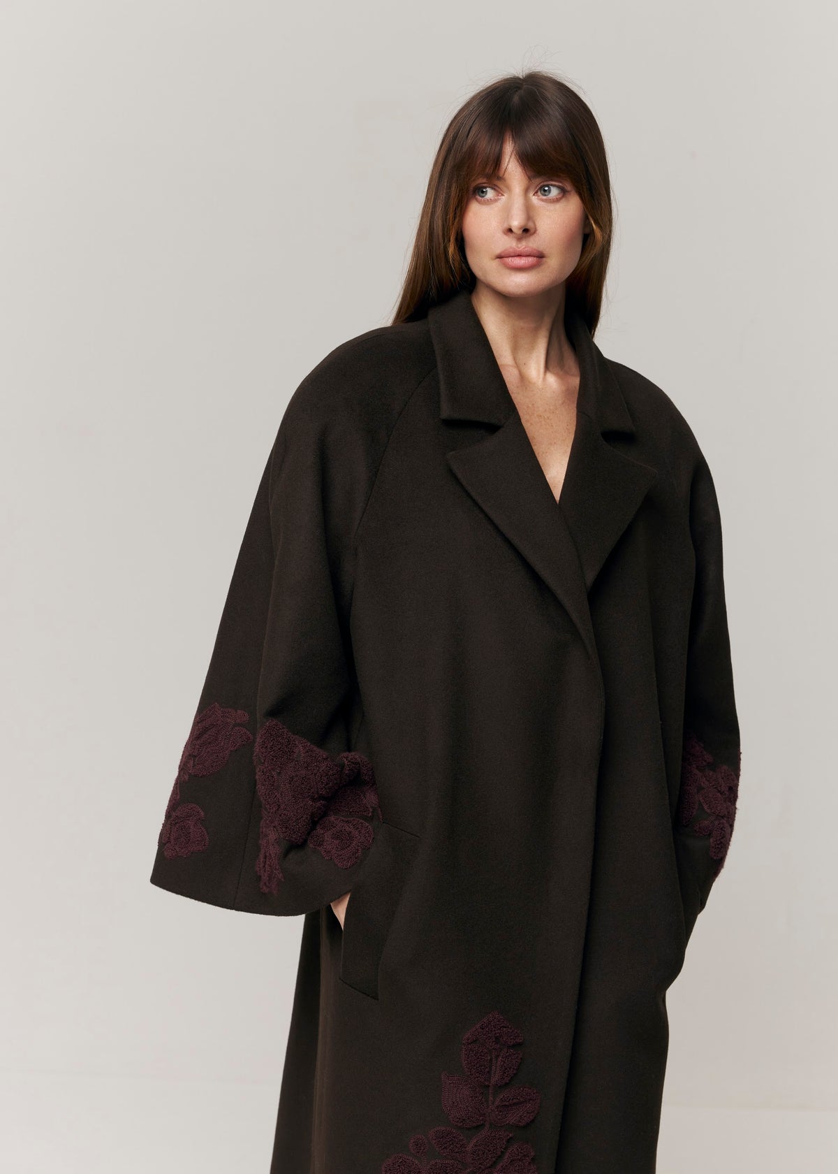 Ashen Rose Embroidered Wool & Cashmere Coat