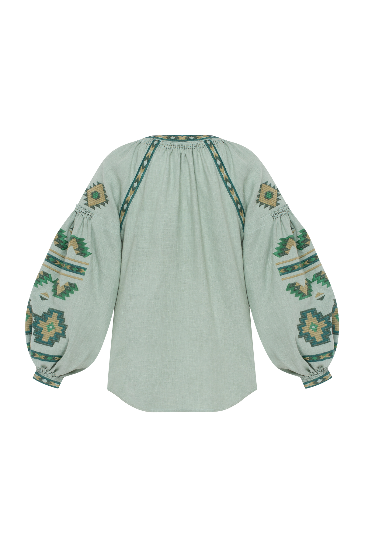 Rombé Geometric Embroidered Linen Blouse – Green