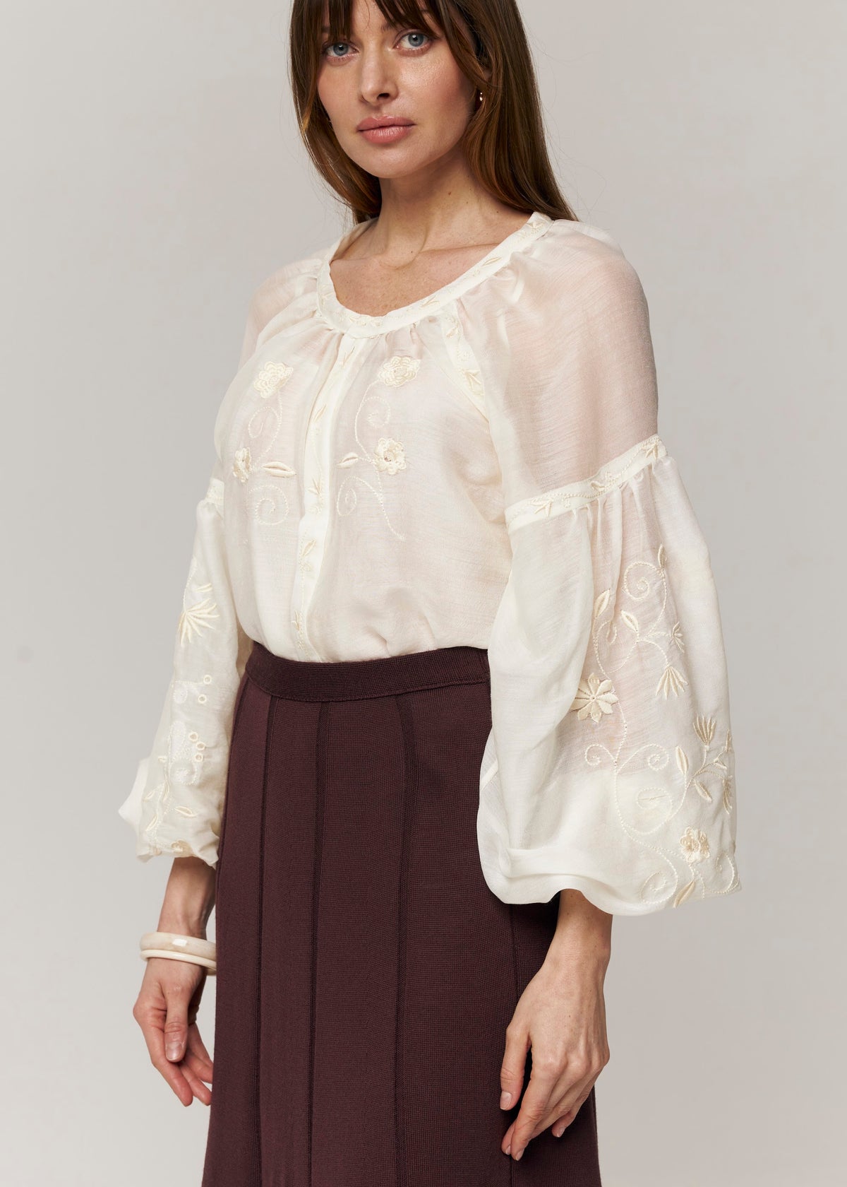 Etherea Silk-Blend Embroidered Blouse – White