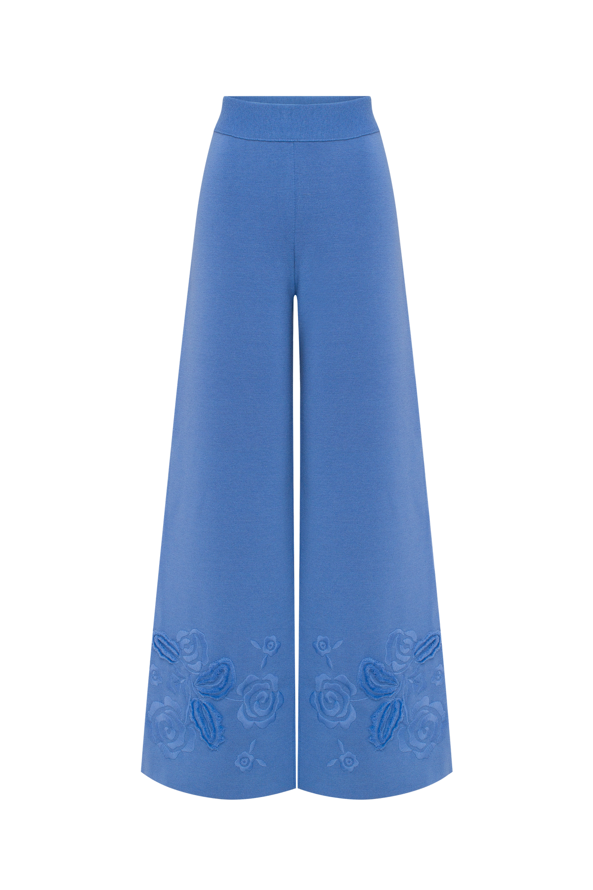 Blue Rose Merino Wool Knitted Wide-Leg Pants