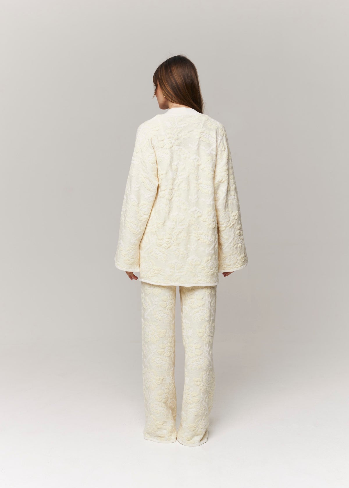 Pale Rose Merino Wool & Cashmere Jacquard Cardigan