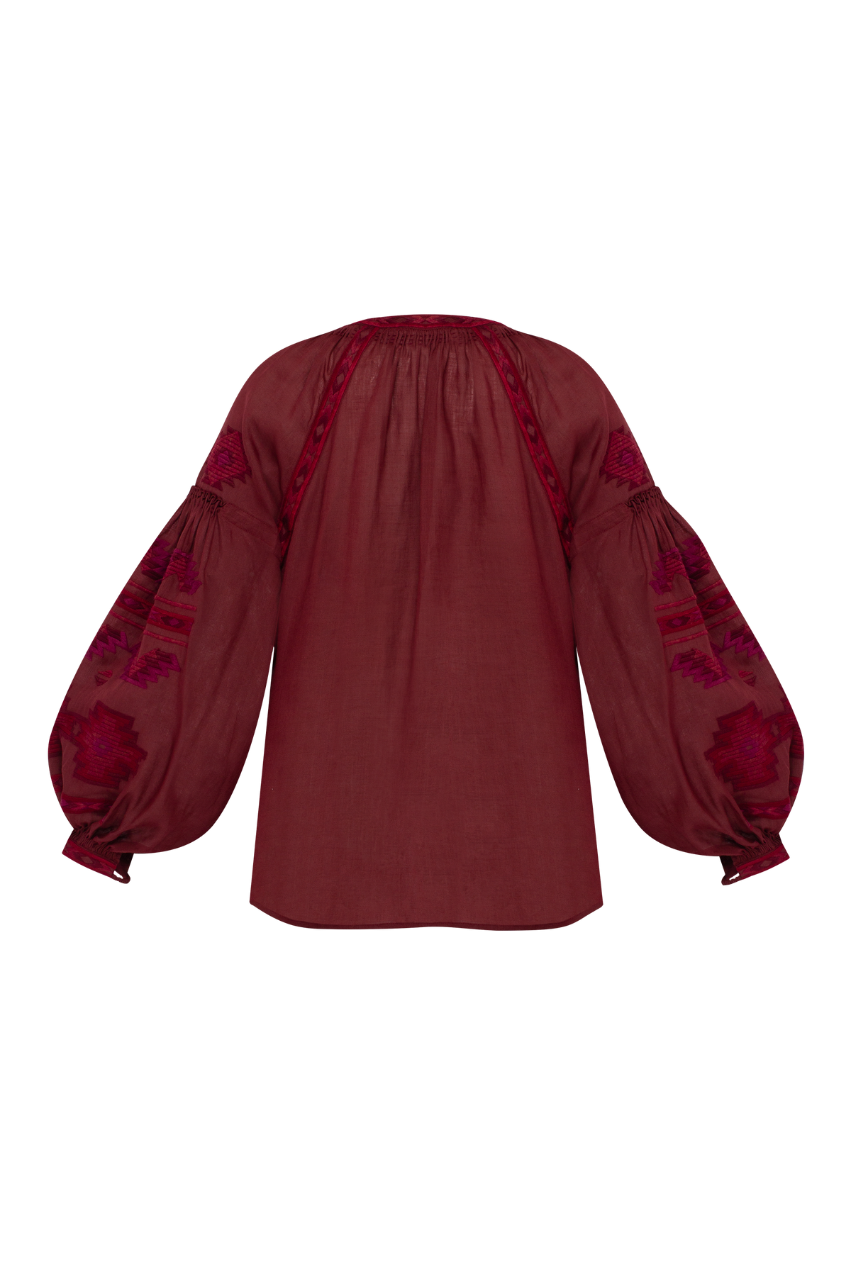 Rombé Geometric Embroidered Linen Blouse – Red