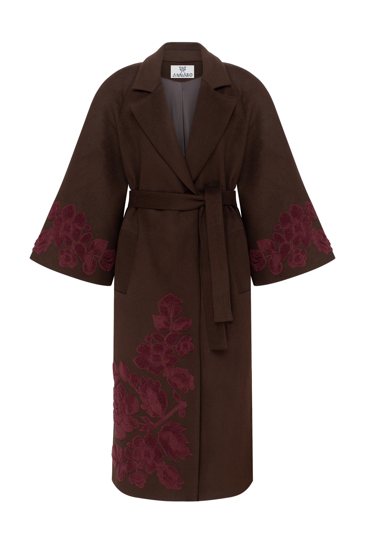Ashen Rose embroidered wool and cashmere coat