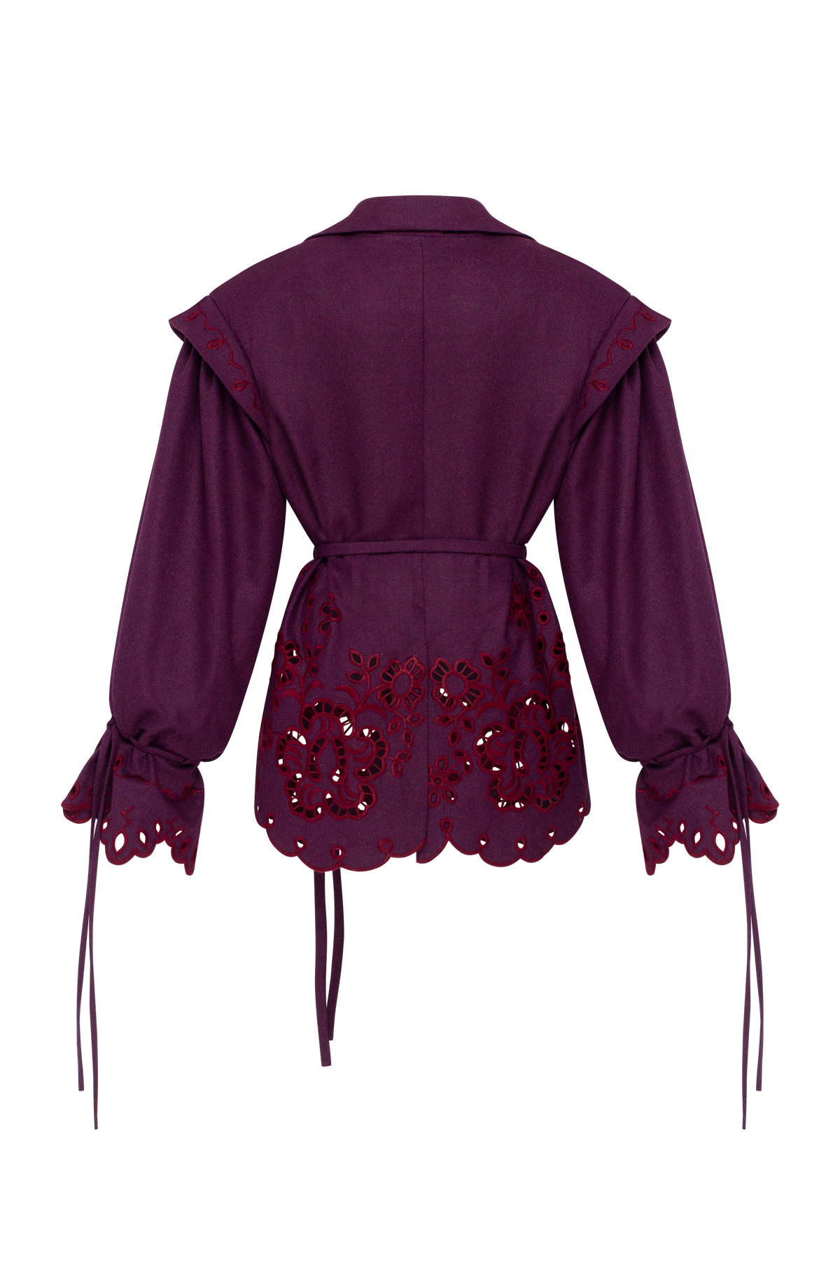 Burgundy Rose Eyelet Embroidered Wool Blazer