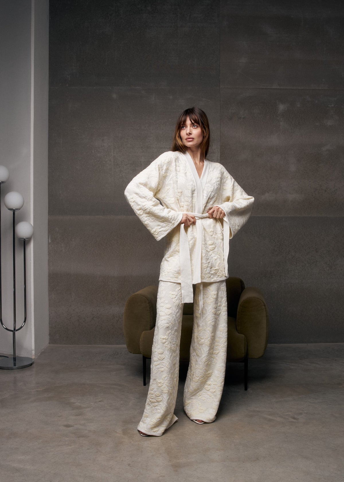 Pale Rose Merino Wool & Cashmere Jacquard Pants