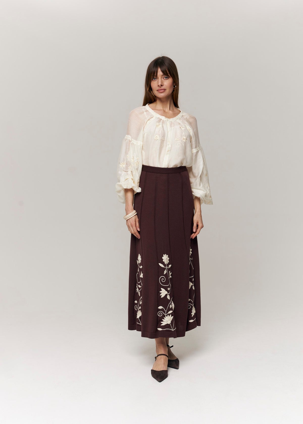 Etherea Silk-Blend Embroidered Blouse – White