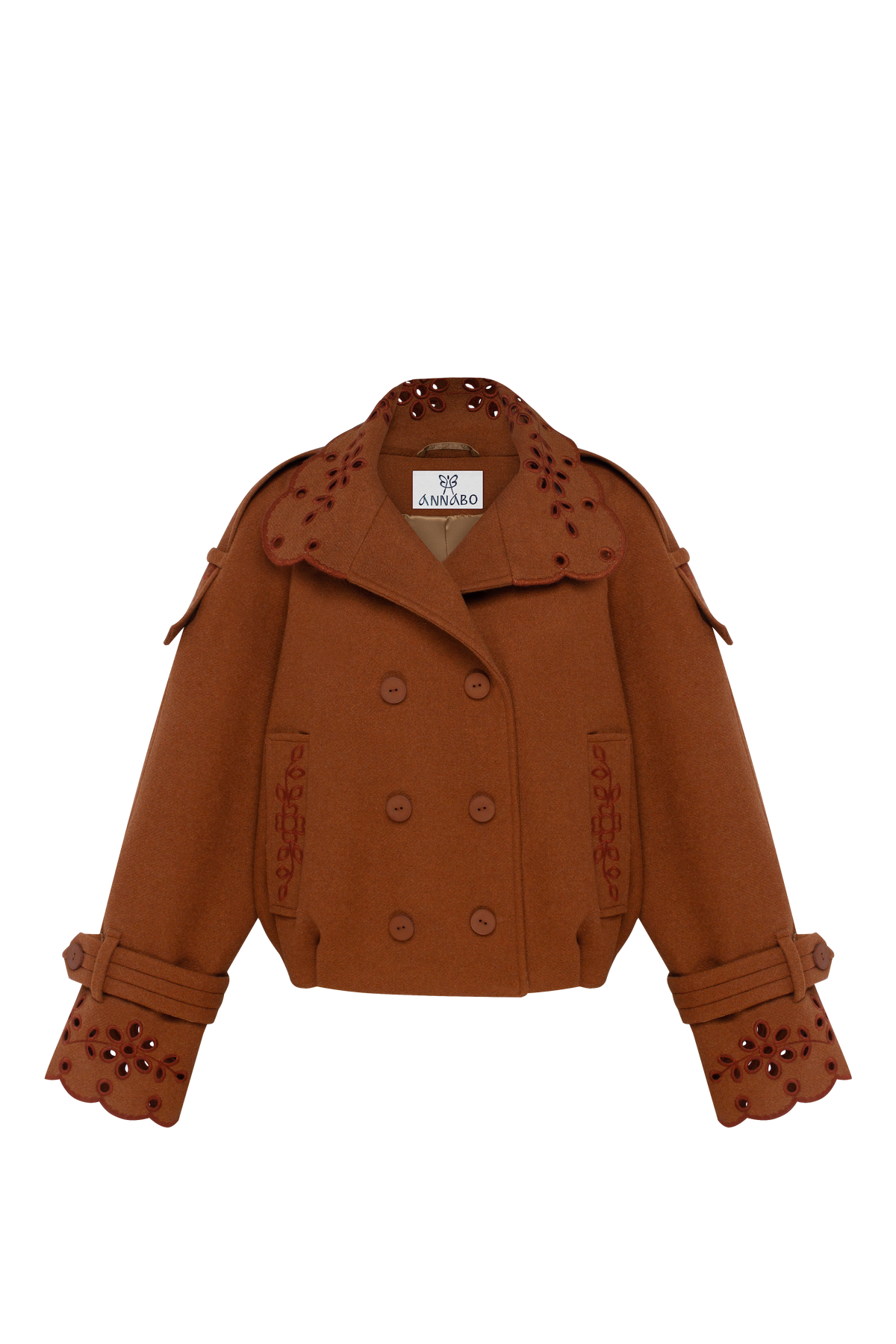 Desert Bloom Eyelet cropped wool-blend jacket
