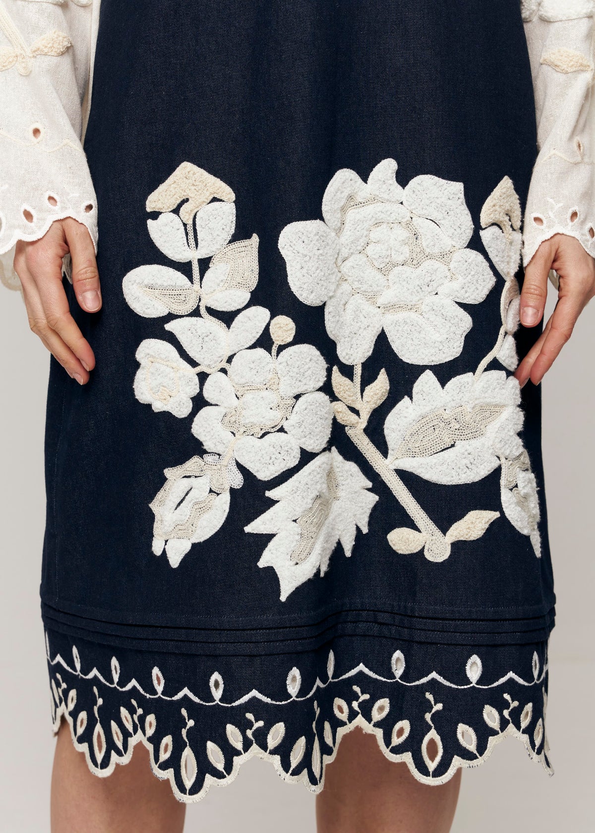 Amber Rose Embroidered Denim Midi Sundress