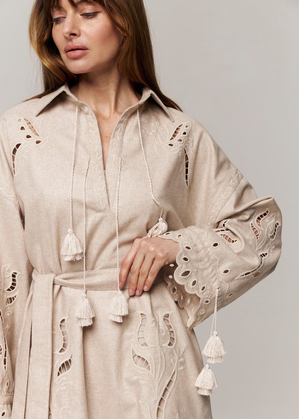 Winter Rose Eyelet Embroidered Mini Dress — Ivory