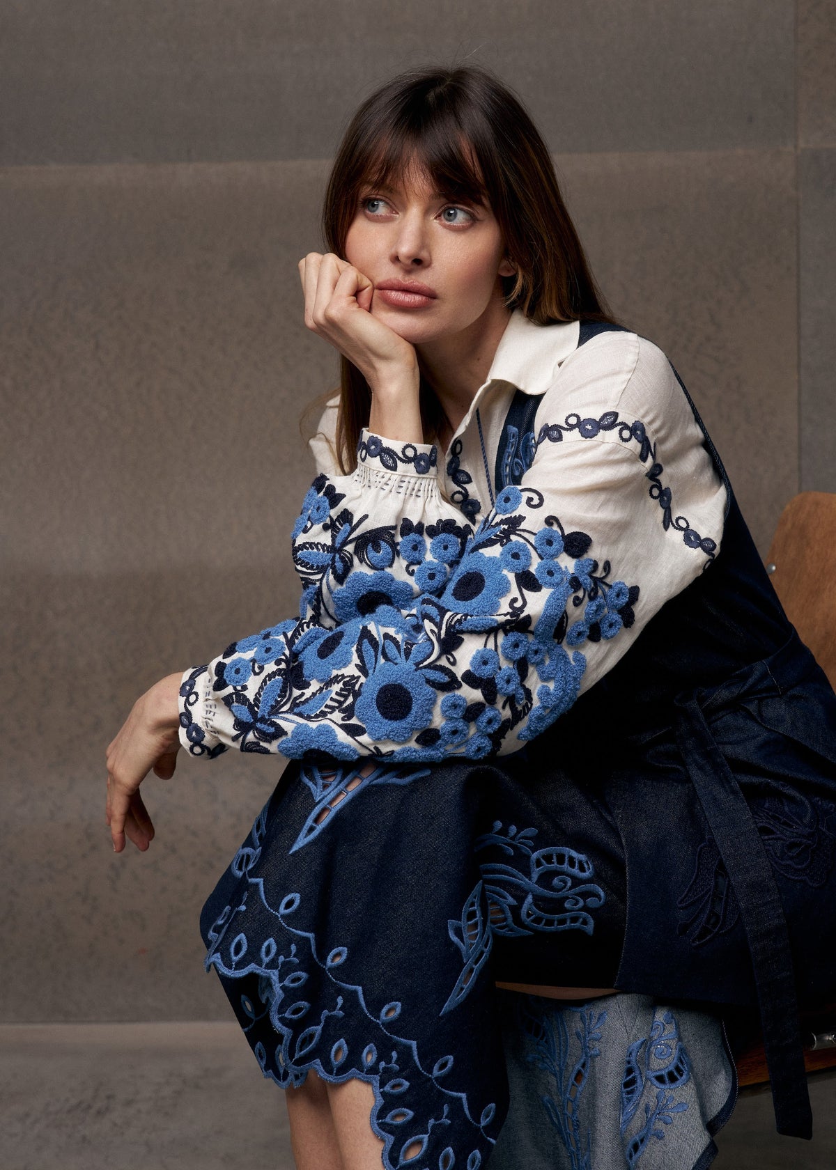 Column Bloom Embroidered Linen Shirt Blouse – Ivory