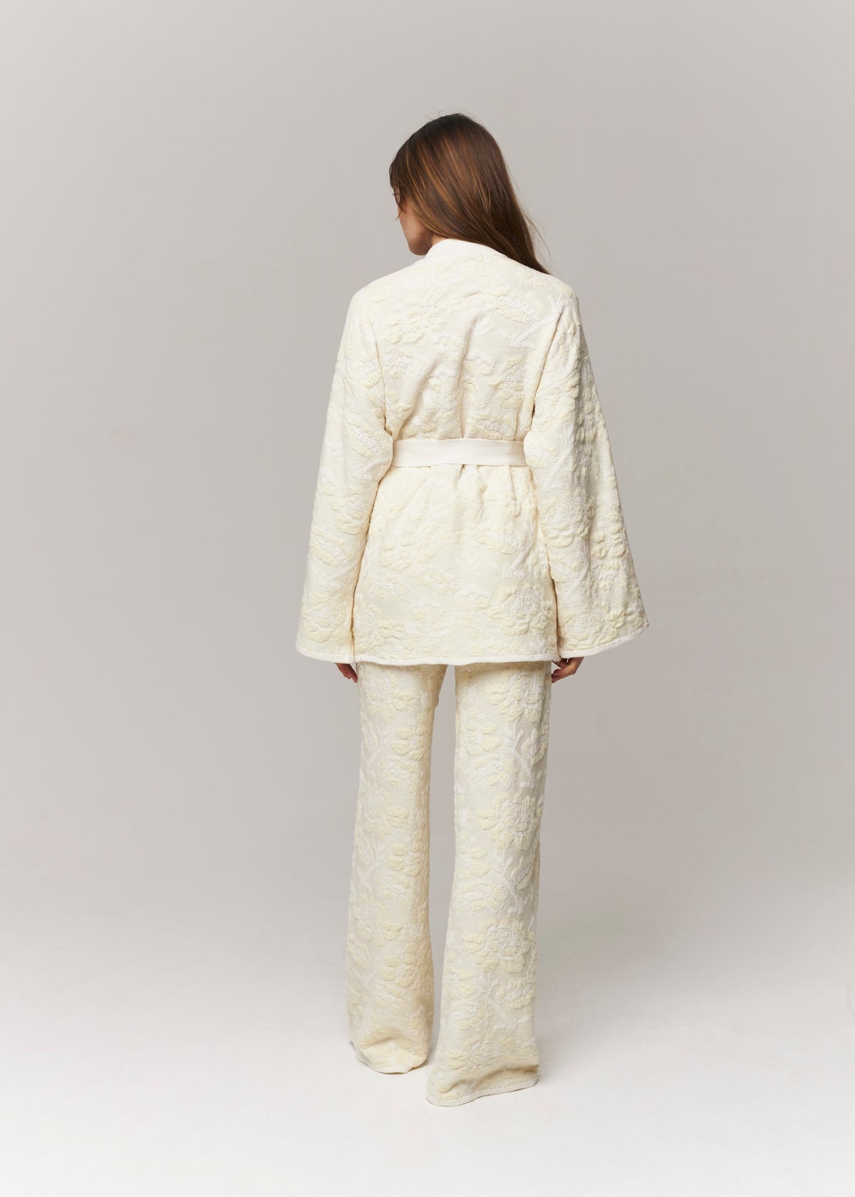 Pale Rose Merino Wool & Cashmere Jacquard Cardigan