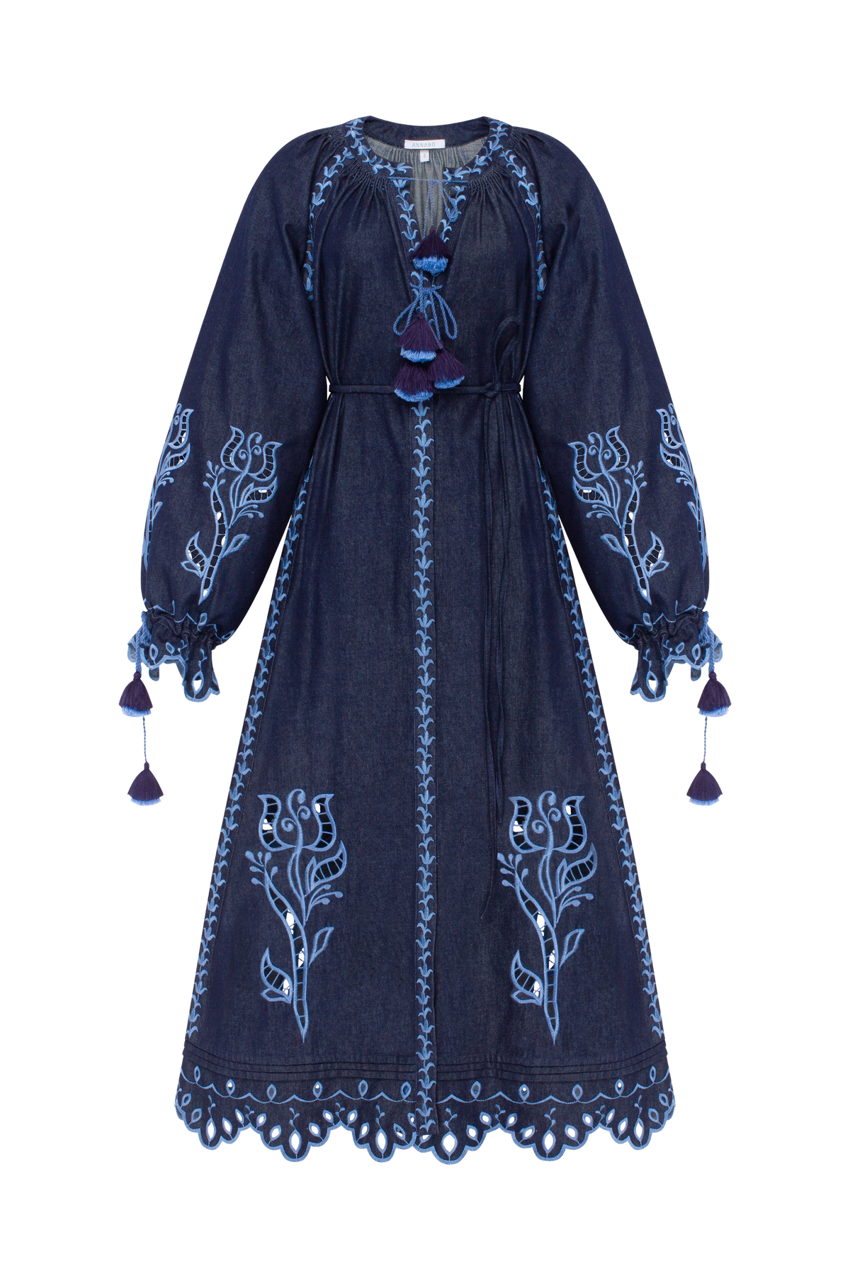 Midnight Rose embroidered cotton maxi dress