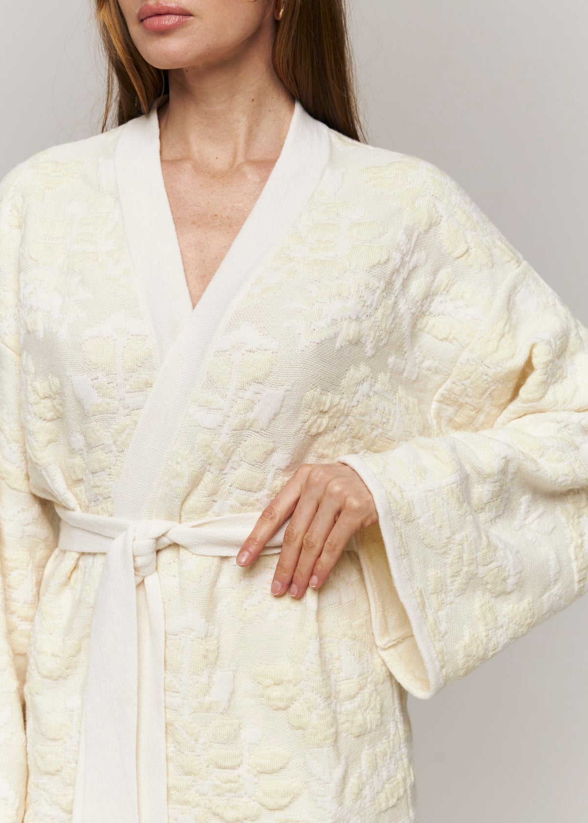 Pale Rose Merino Wool & Cashmere Jacquard Cardigan
