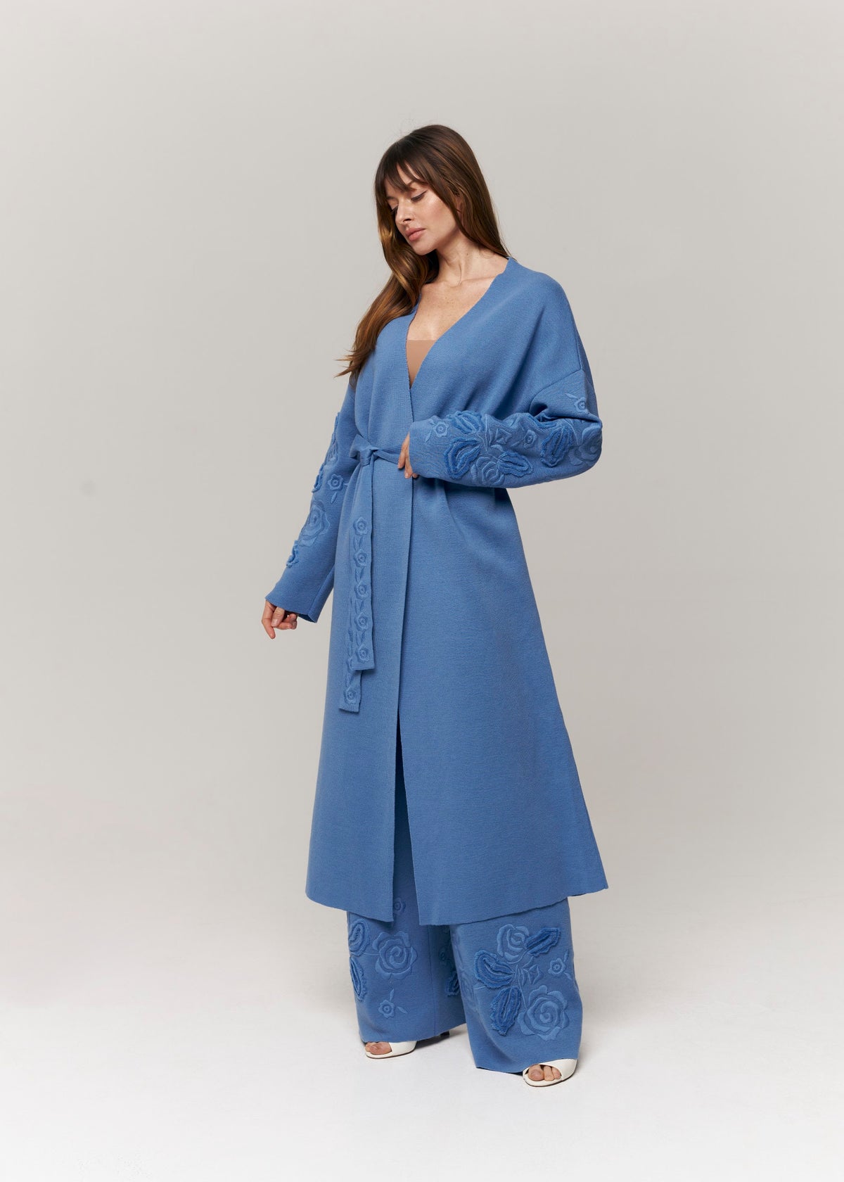 Blue Rose Belted Merino Wool Knit Coat