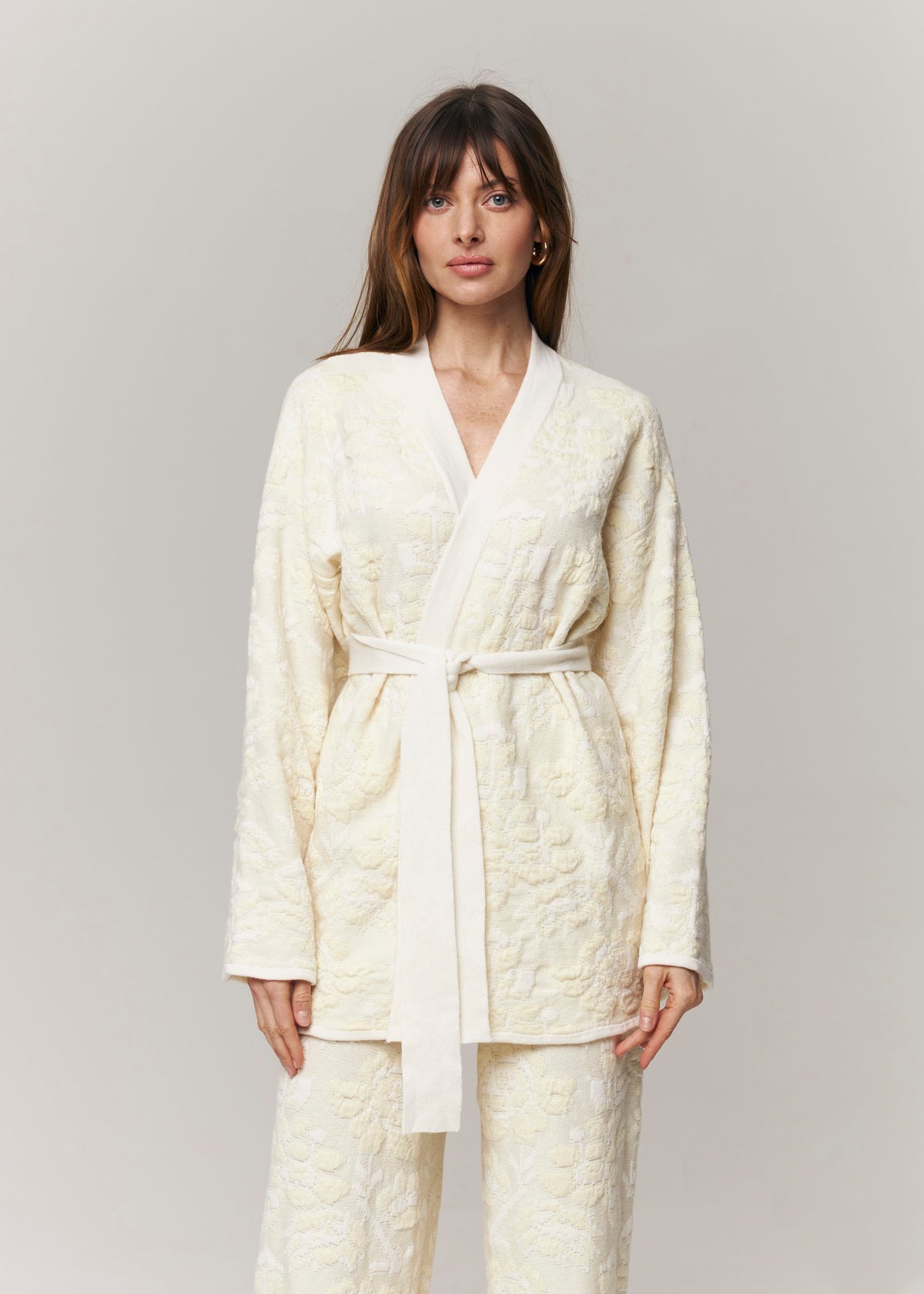 Pale Rose Merino Wool & Cashmere Jacquard Cardigan