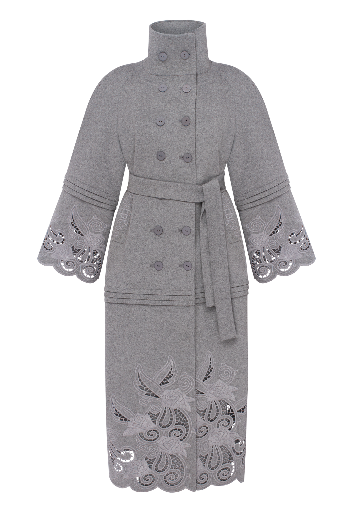 Rose Eclipse Grey wool and cashmere eyelet coat