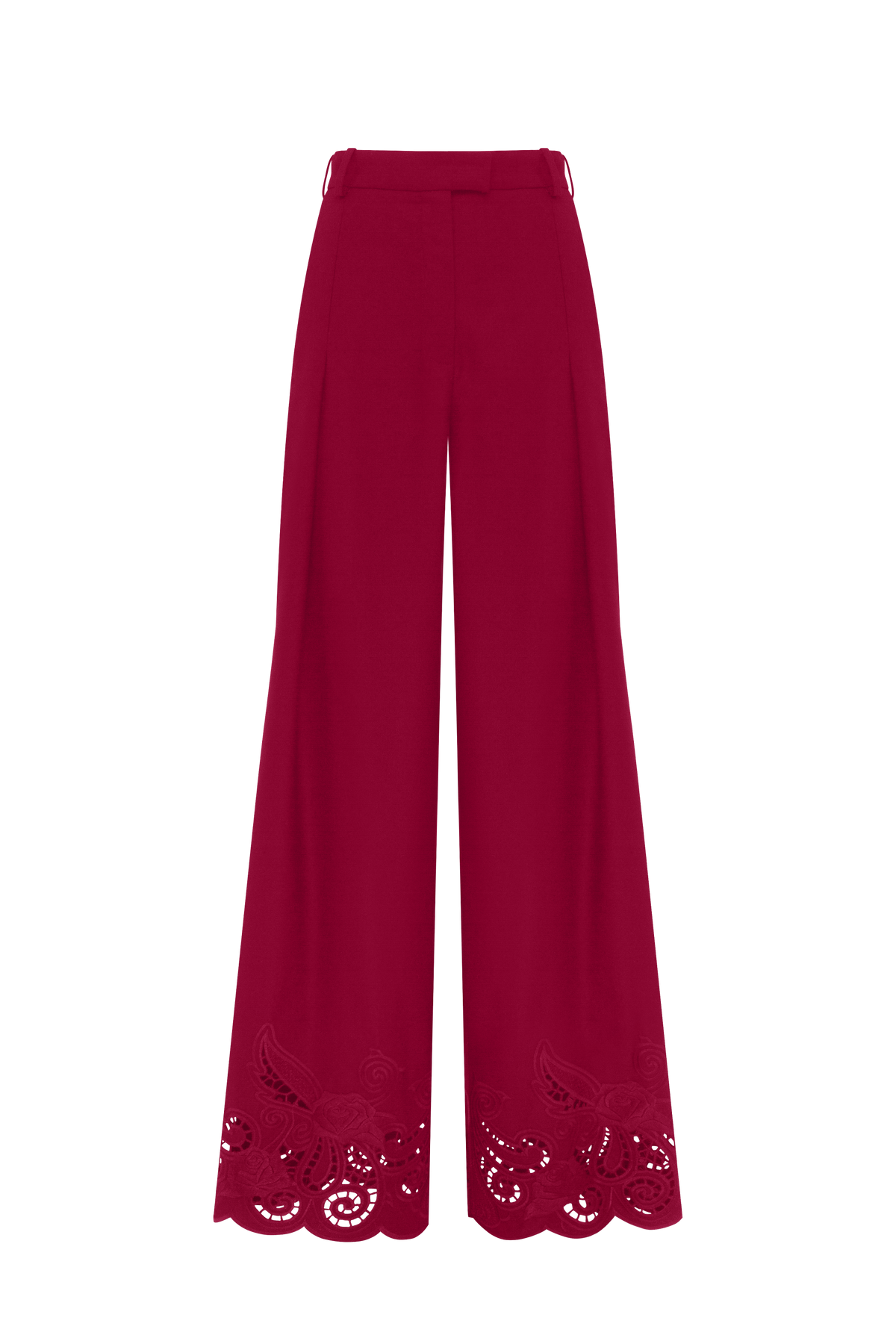 Crimson Rose Eyelet wide-leg pants in 100% wool
