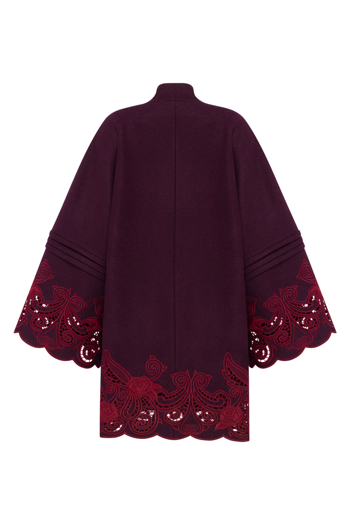 Winter Plum Embroidered Wool Wrap Coat