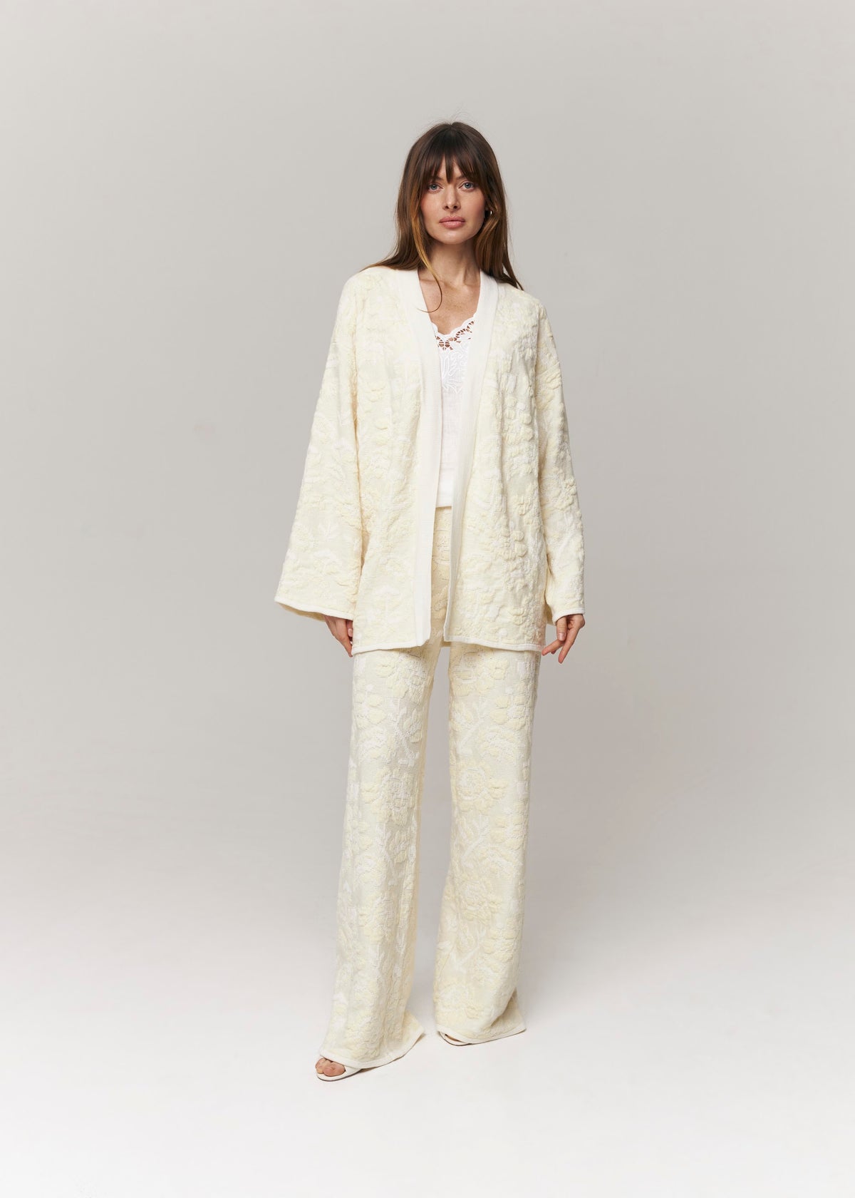 Pale Rose Merino Wool & Cashmere Jacquard Pants