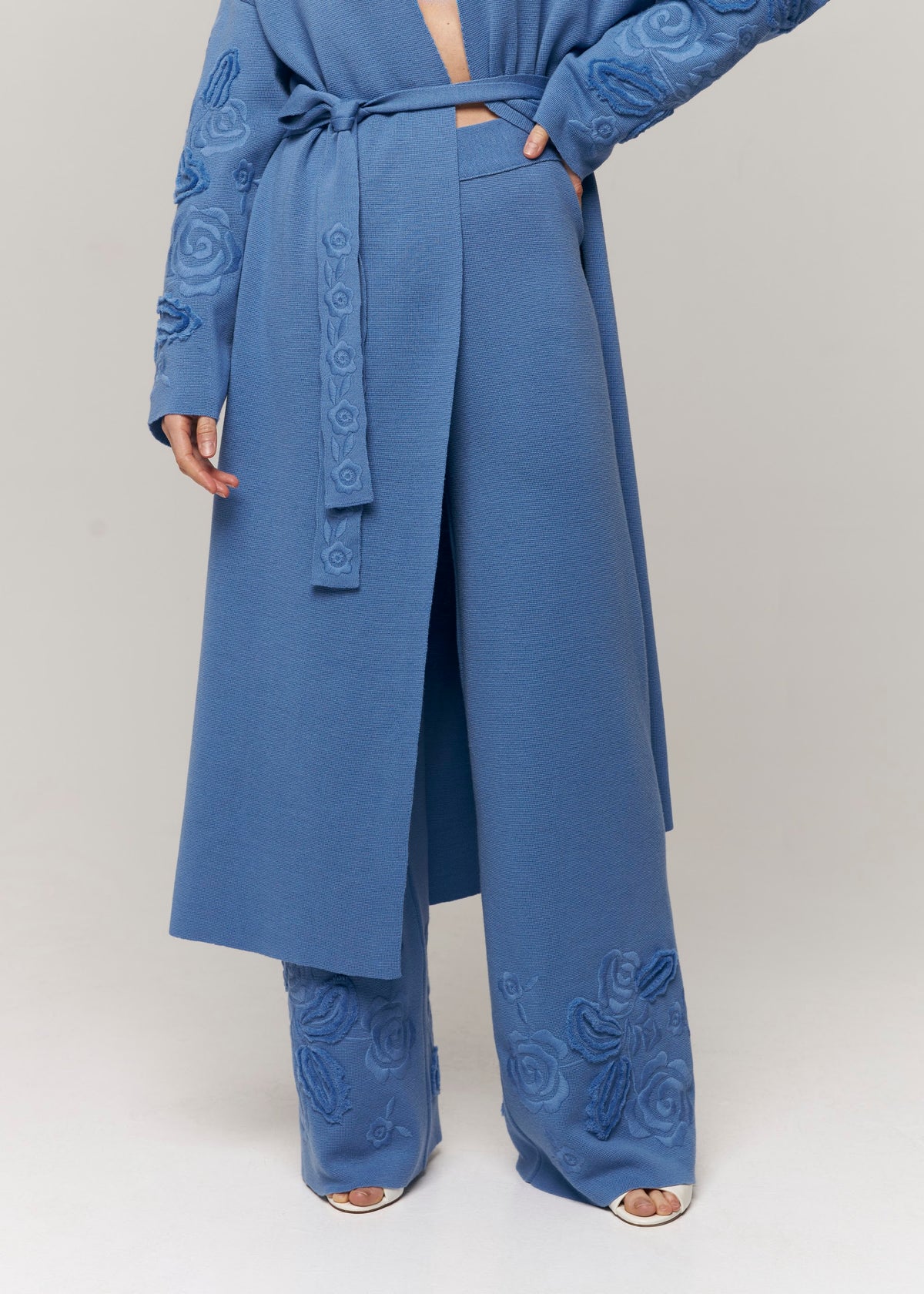 Blue Rose Belted Merino Wool Knit Coat