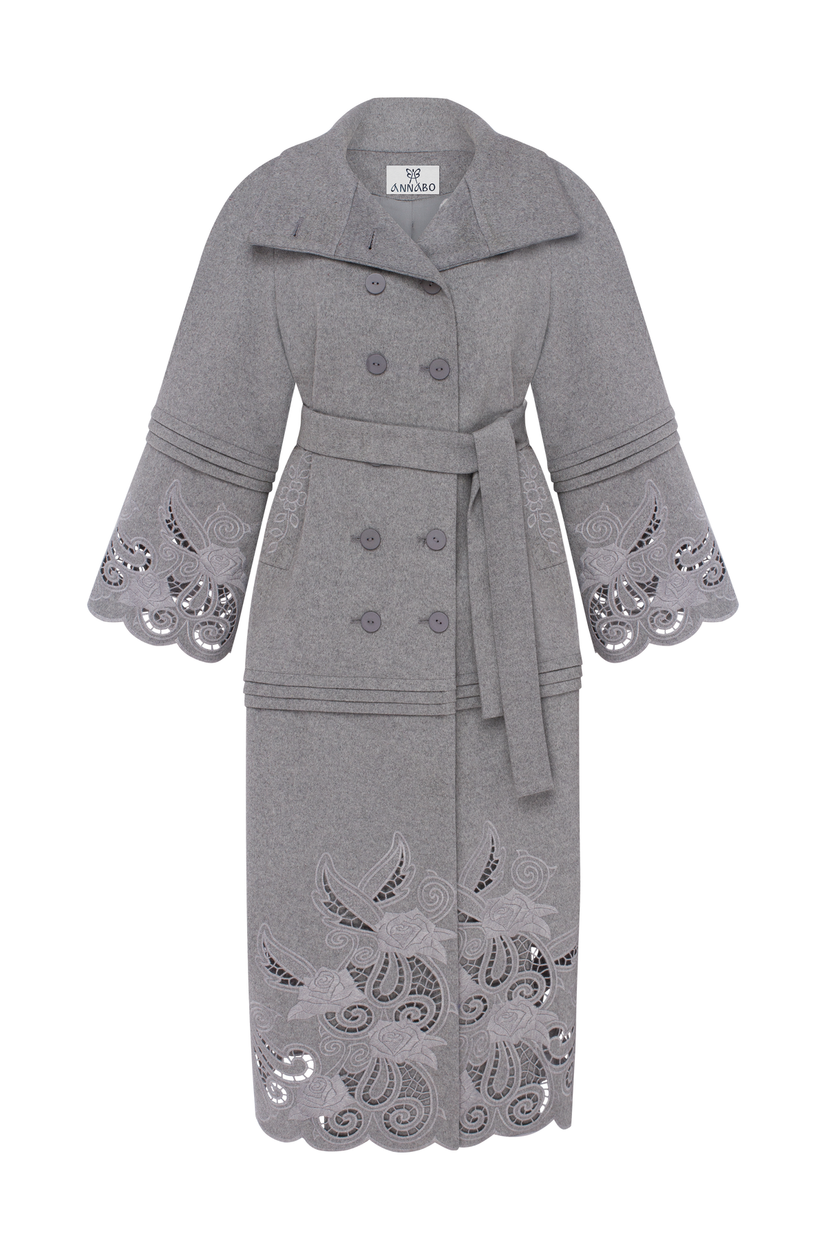 Rose Eclipse Grey Wool & Cashmere Eyelet Coat