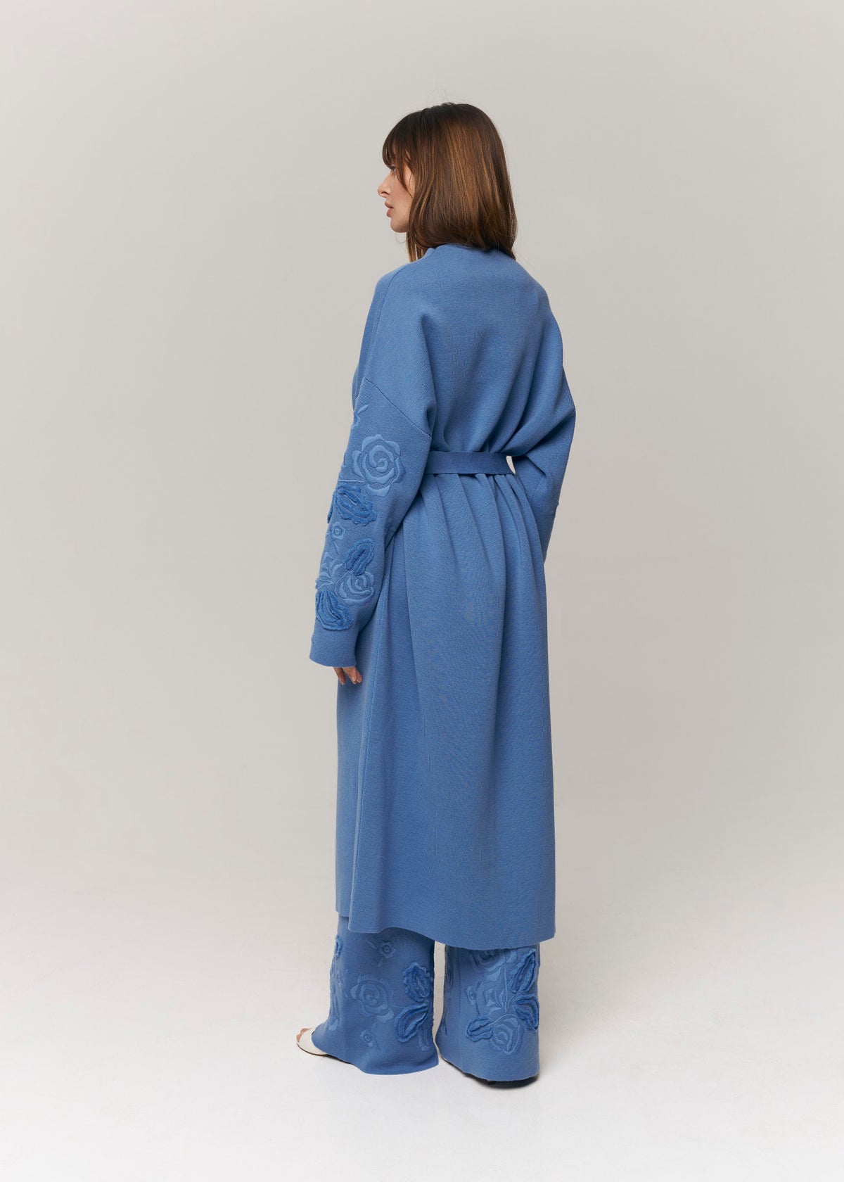 Blue Rose Belted Merino Wool Knit Coat