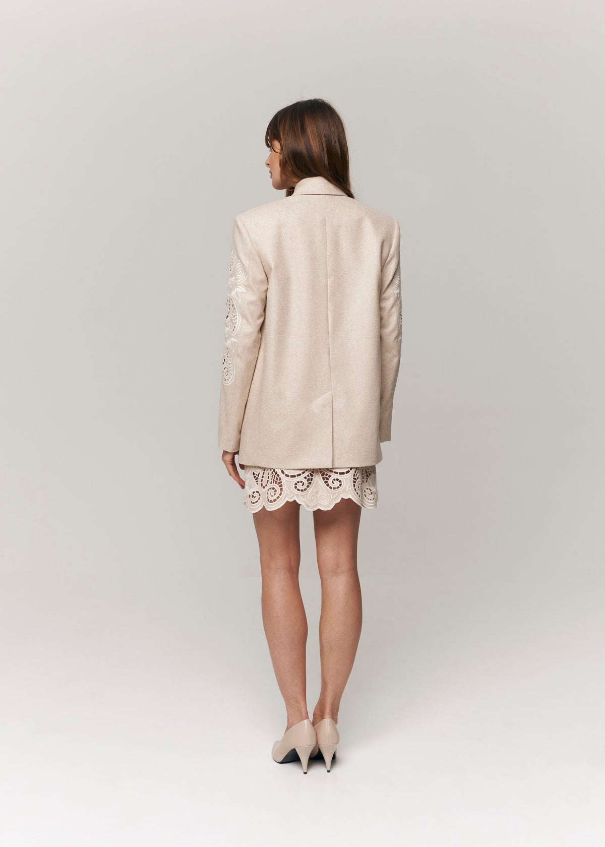Rose Atelier Embroidered Wool Blazer – Ivory