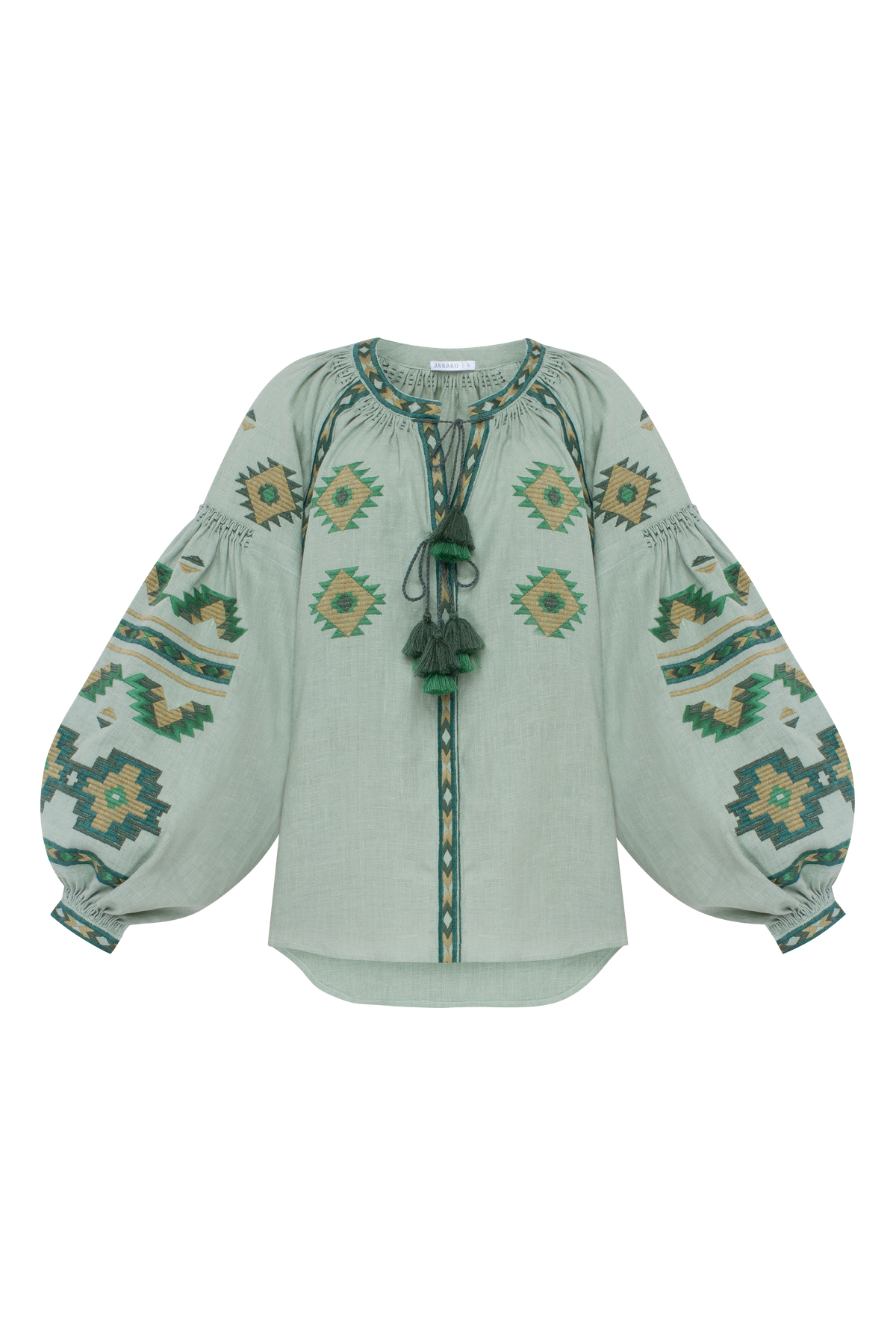 Rombé Geometric Embroidered Linen Blouse – Green