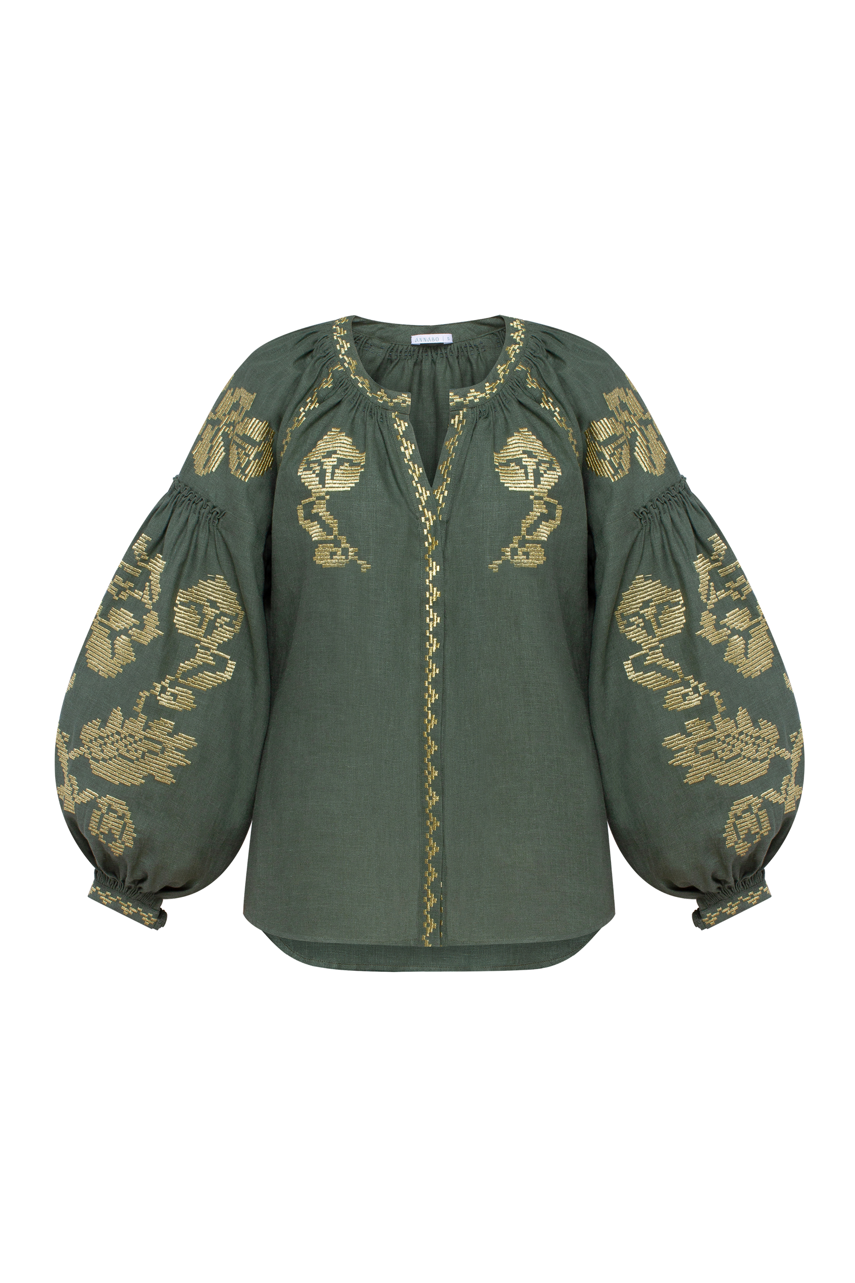 Elysian Garden Linen Blouse with Richelieu Embroidery and Voluminous Sleeves