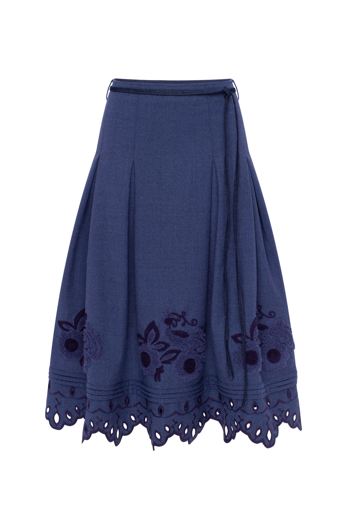 Midnight Mirage Embroidered Wool Midi Skirt