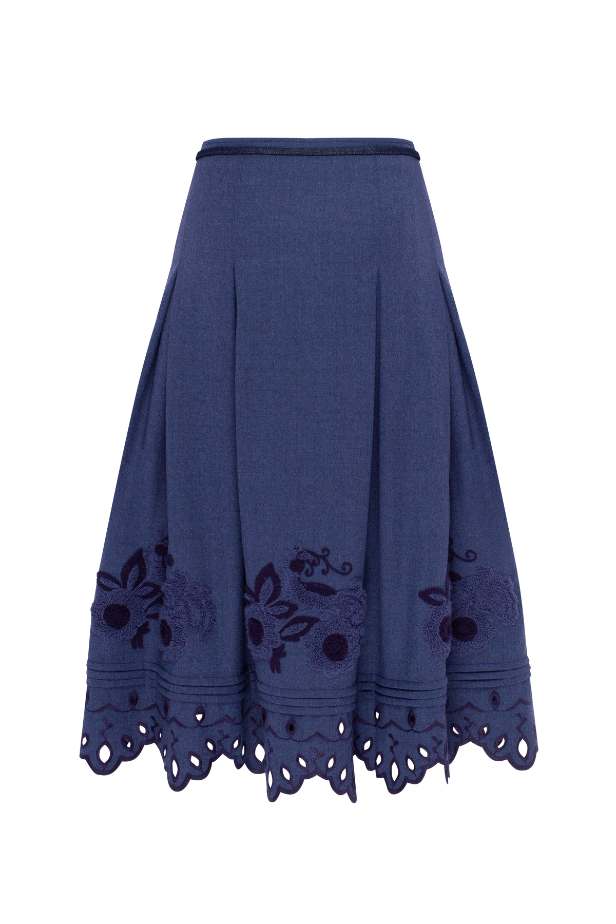 Midnight Mirage Embroidered Wool Midi Skirt
