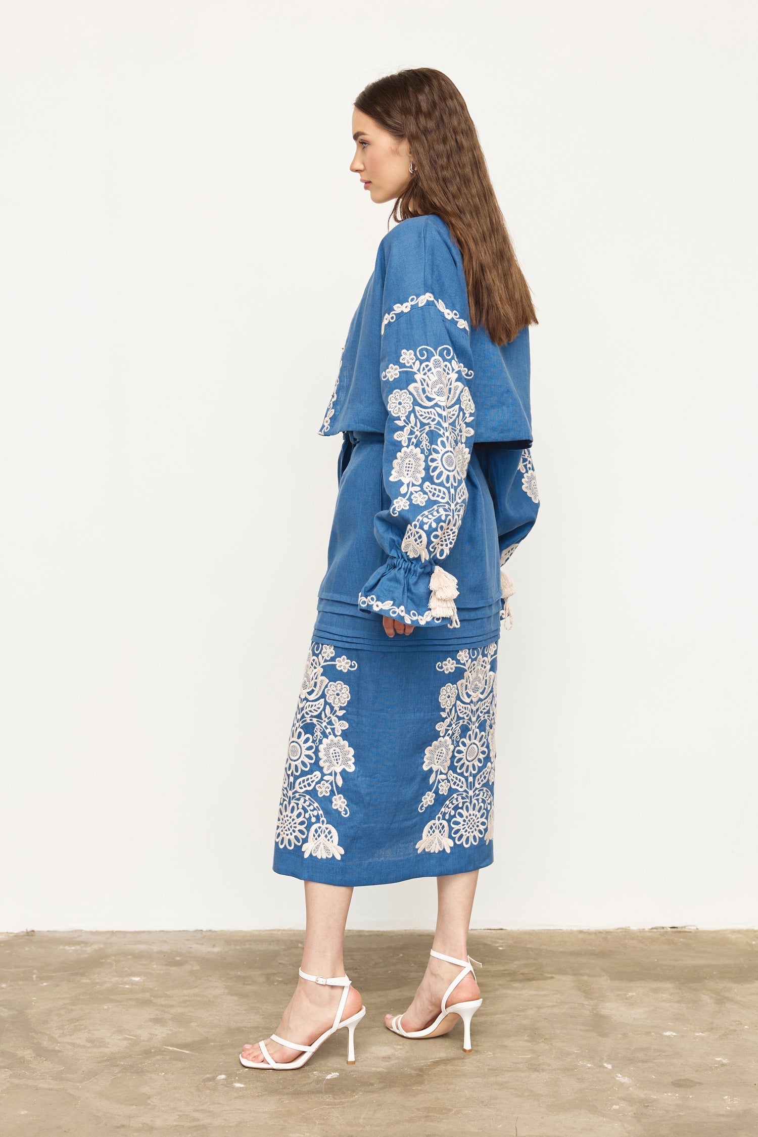 Annabo "Bijou Blossom" Maxi Skirt Steel Blue