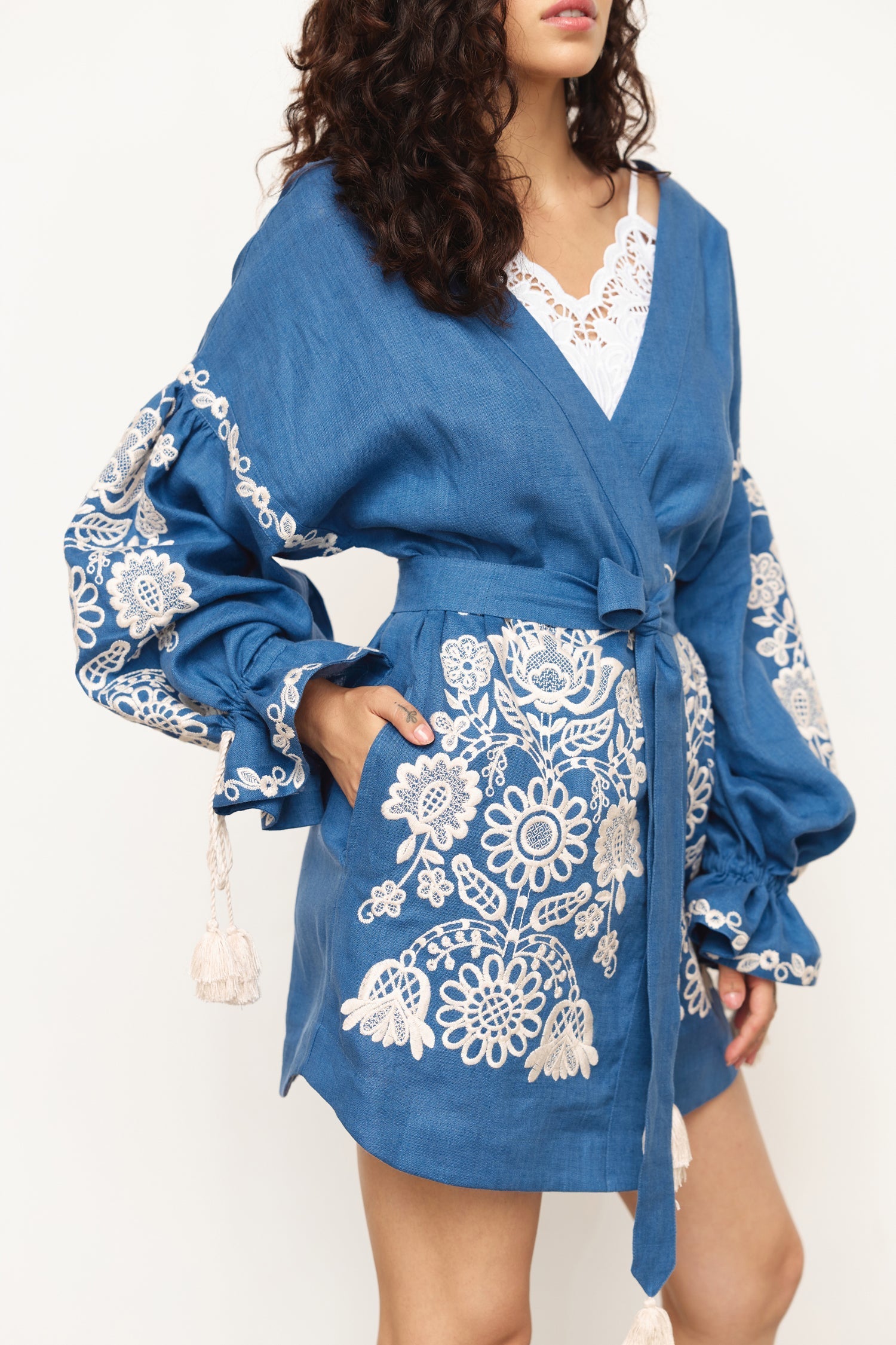 Annabo "Bijou Blossom" Tunic Kimono Steel Blue