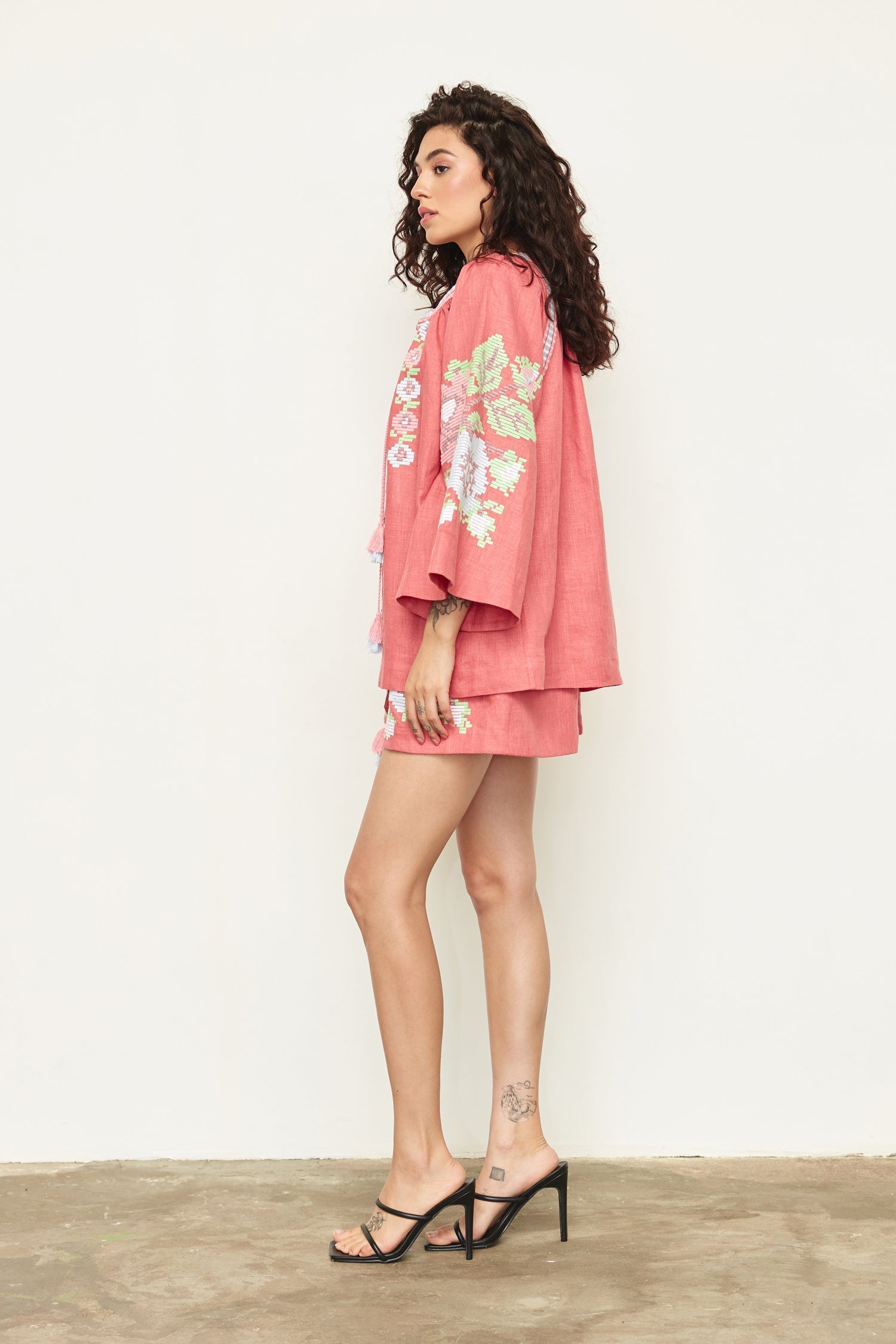 Annabo "Elysian Whisper" Blouse Kimono Coral