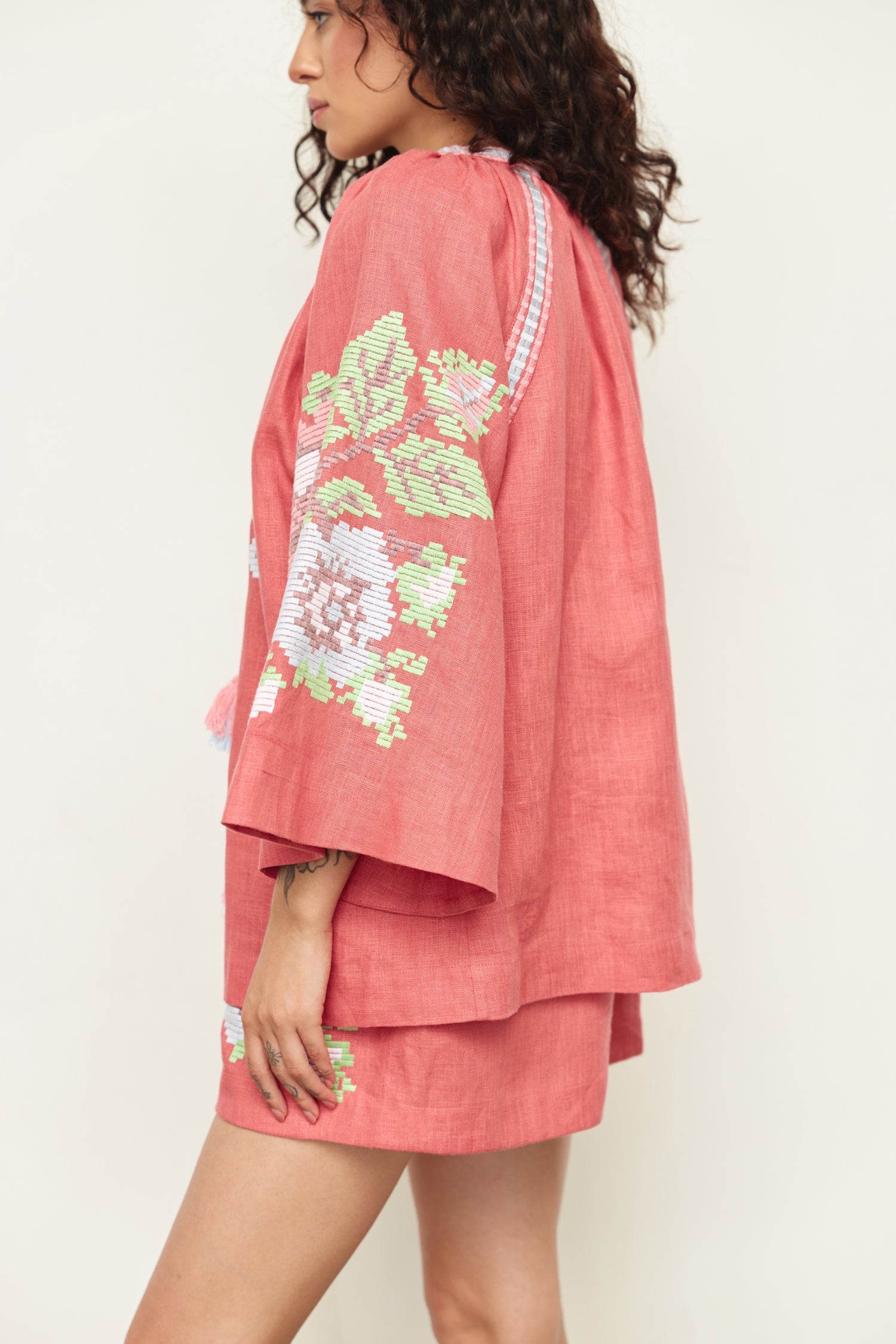 Annabo "Elysian Whisper" Blouse Kimono Coral