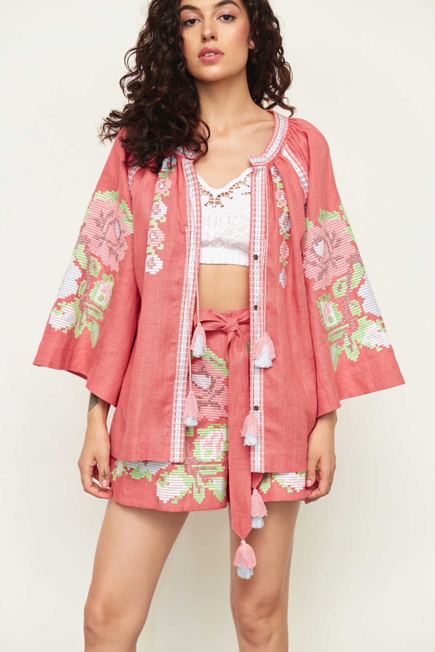 Annabo "Elysian Whisper" Blouse Kimono Coral