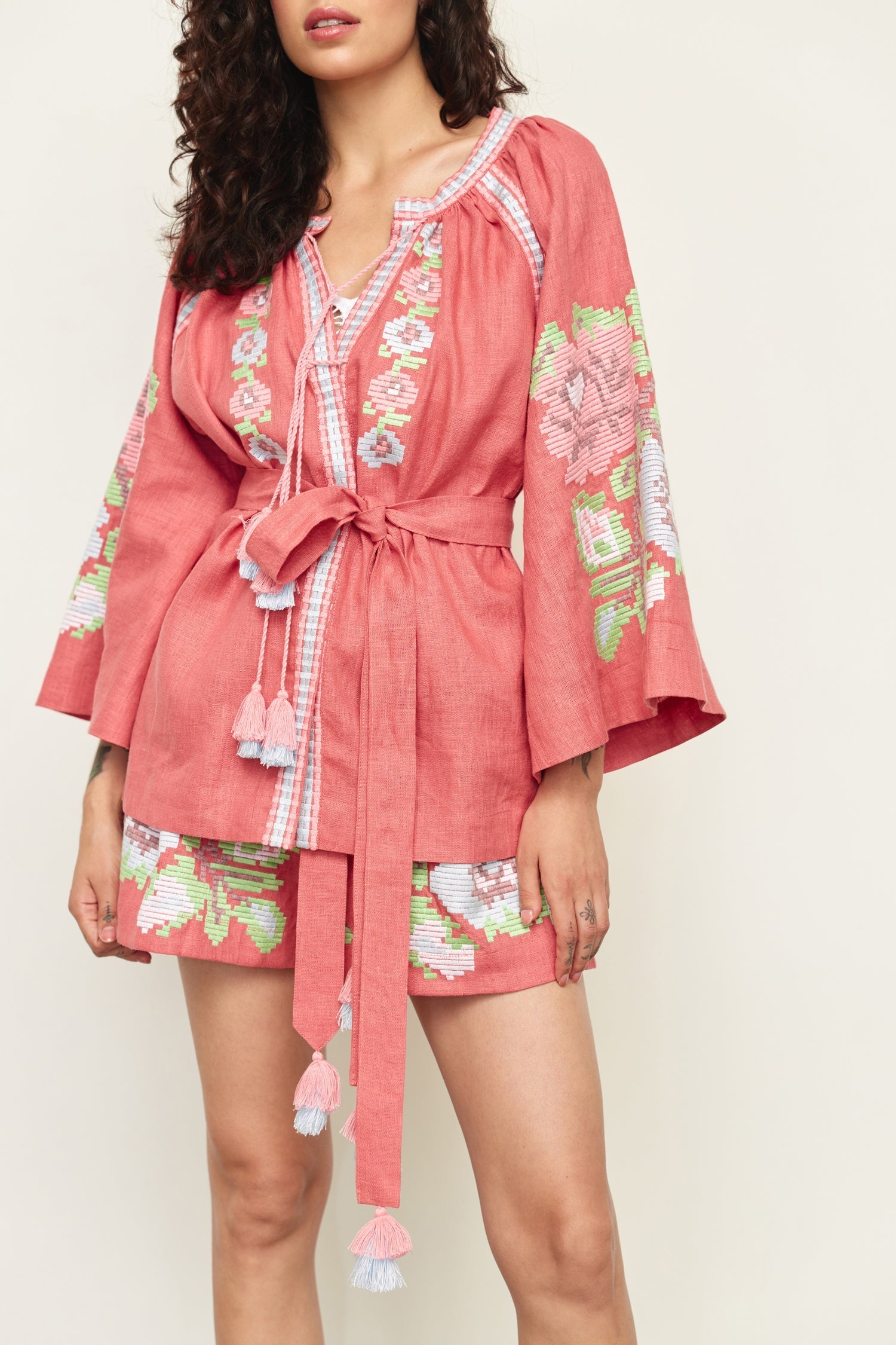 Annabo "Elysian Whisper" Blouse Kimono Coral