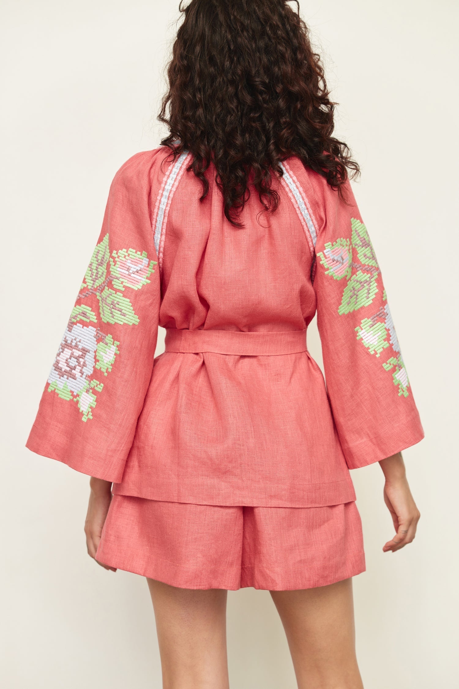 Annabo "Elysian Whisper" Blouse Kimono Coral