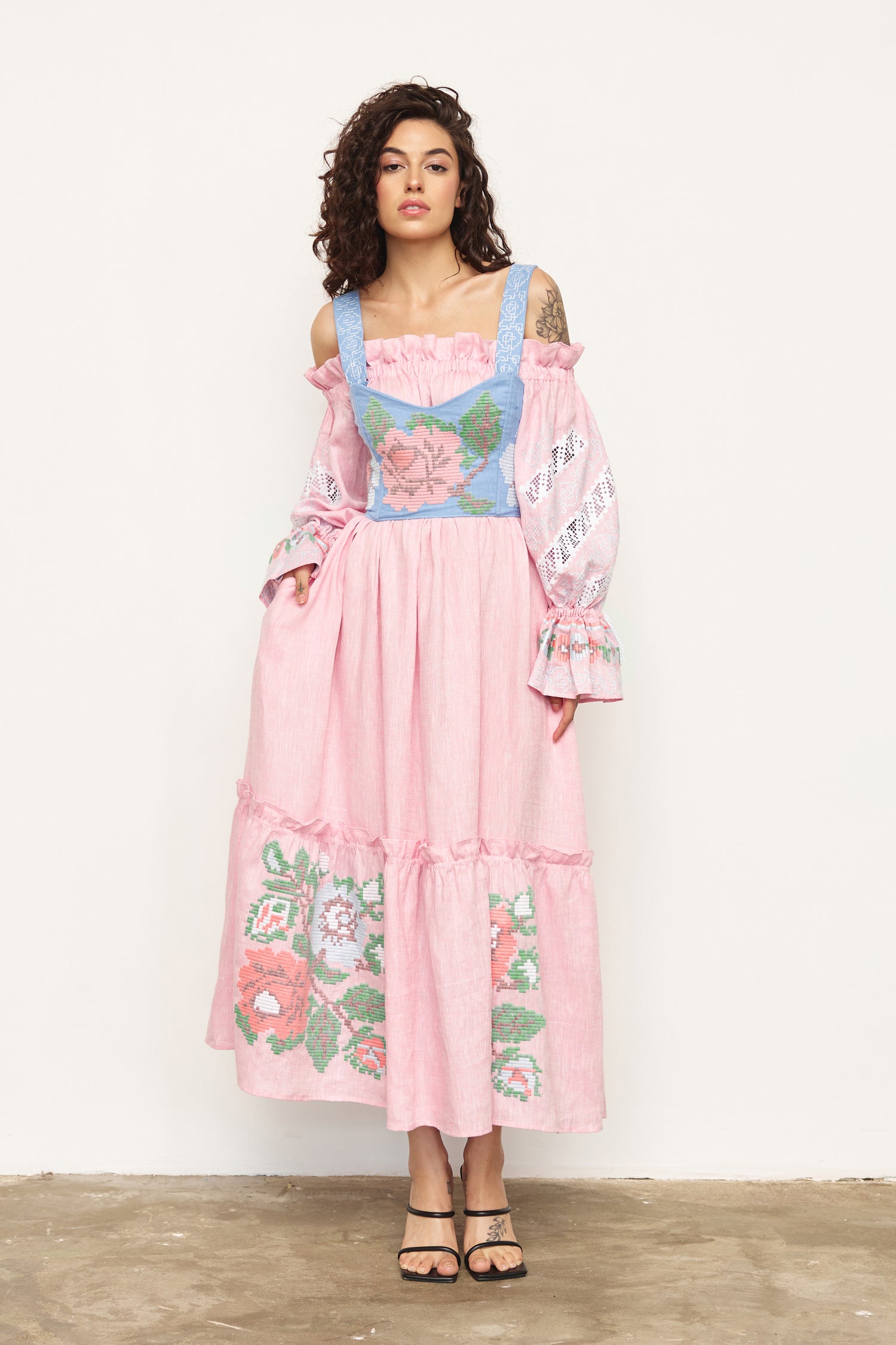 Annabo "Elysian Whisper" Off-The-Shoulder Maxi Dress Pink