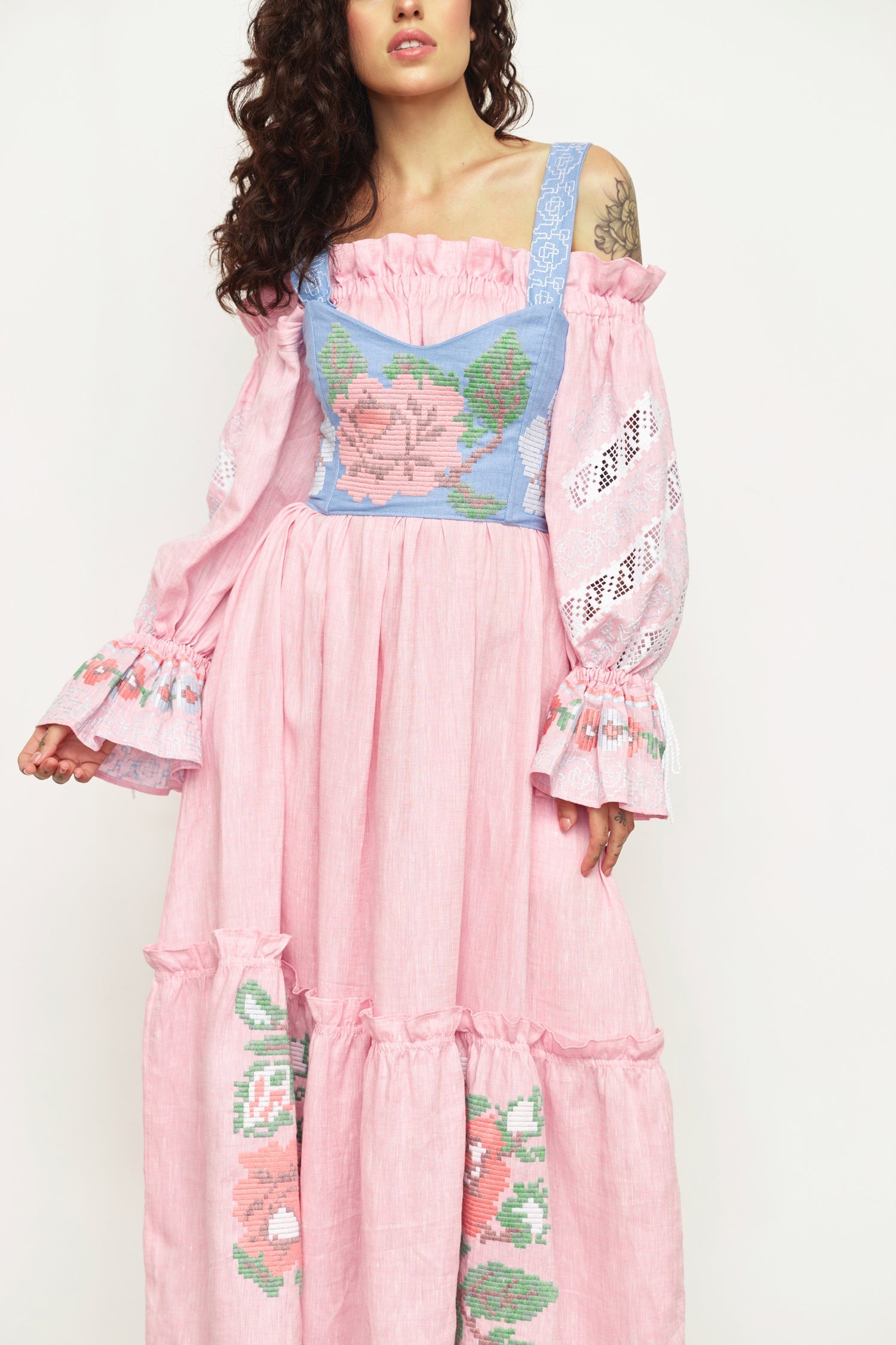 Annabo "Elysian Whisper" Off-The-Shoulder Maxi Dress Pink