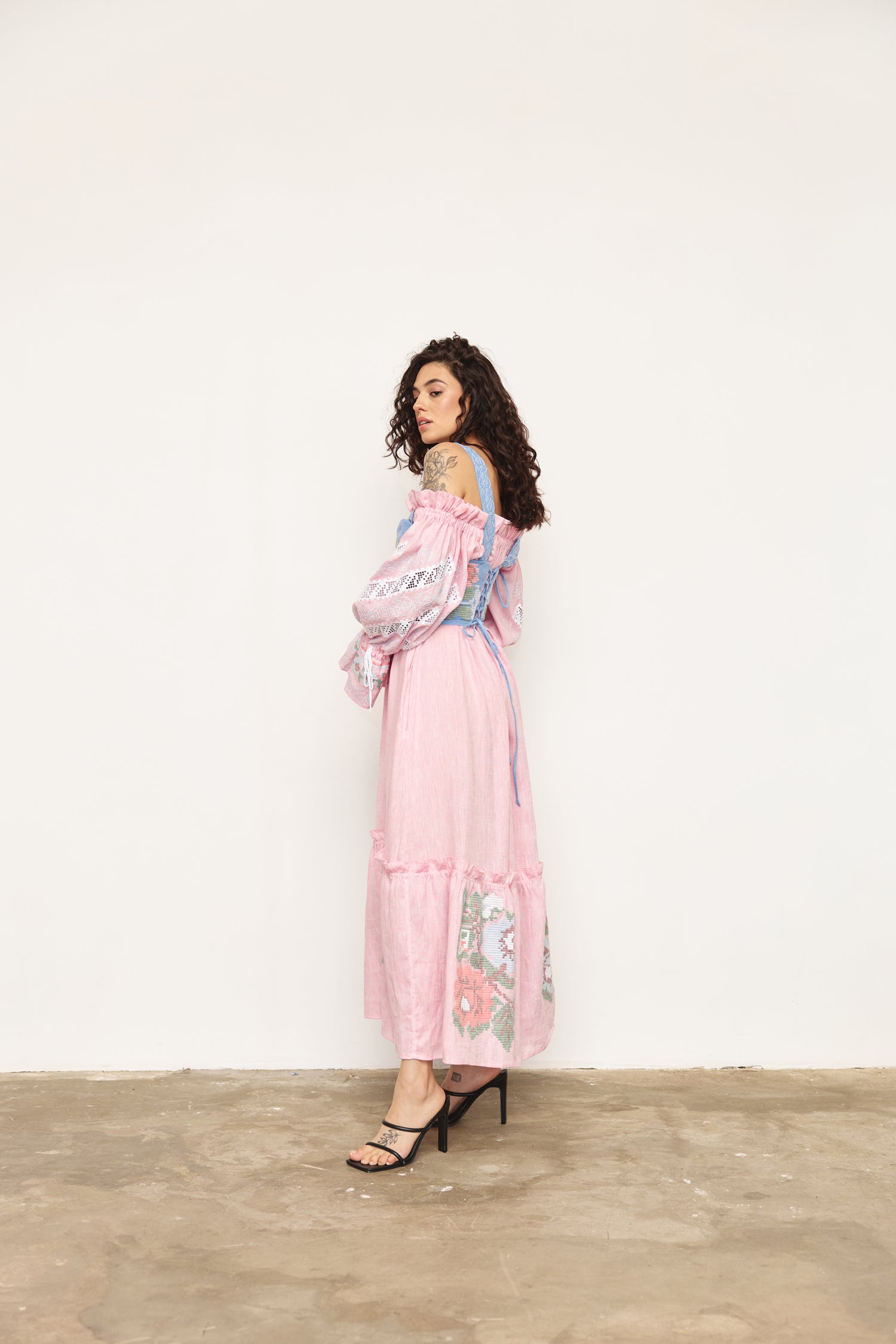Annabo "Elysian Whisper" Off-The-Shoulder Maxi Dress Pink