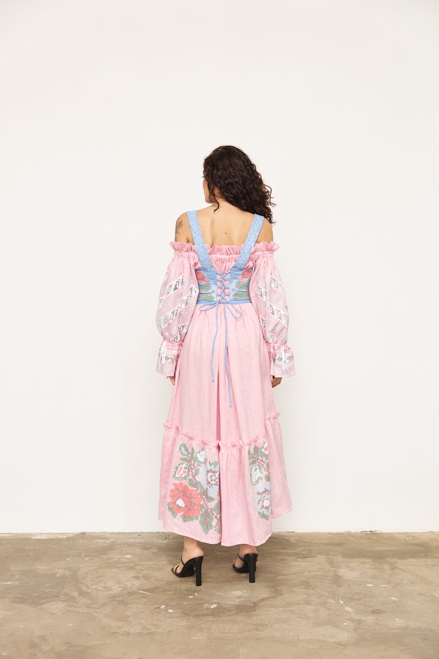 Annabo "Elysian Whisper" Off-The-Shoulder Maxi Dress Pink