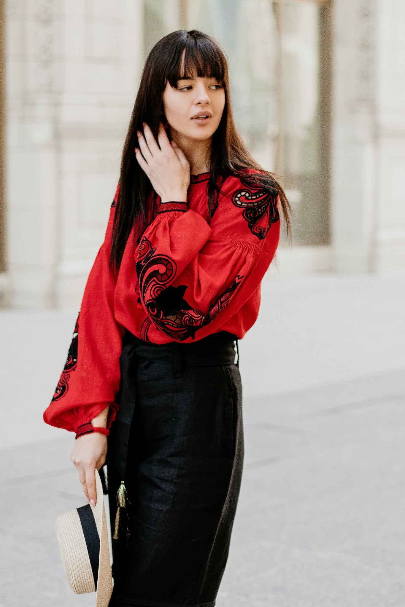 Annabo Rose Richelieu Red Blouse