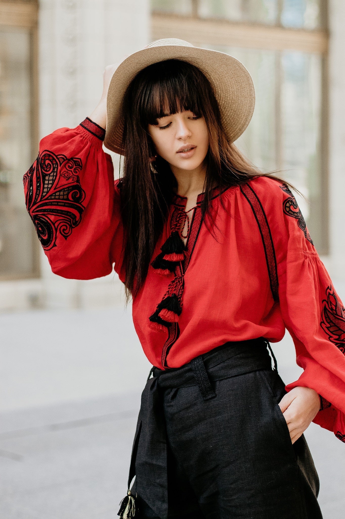 Annabo Rose Richelieu Red Blouse