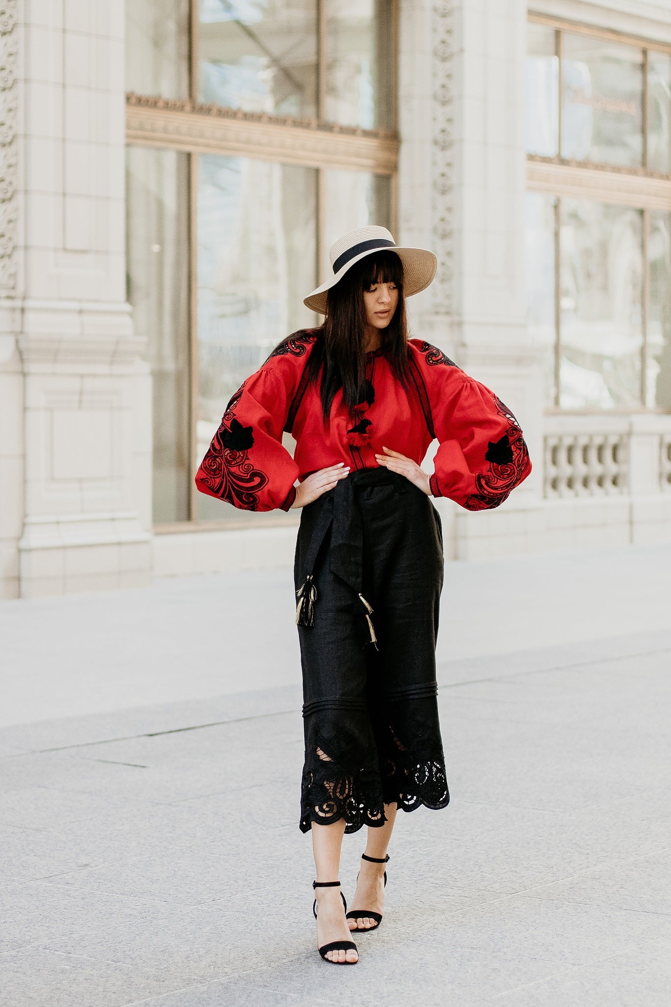Annabo Rose Richelieu Red Blouse