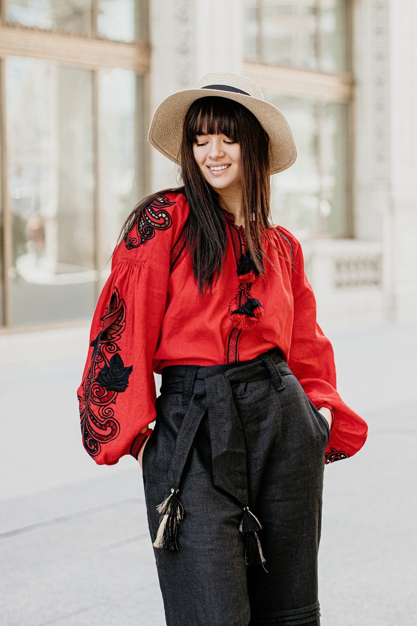 Annabo Rose Richelieu Red Blouse